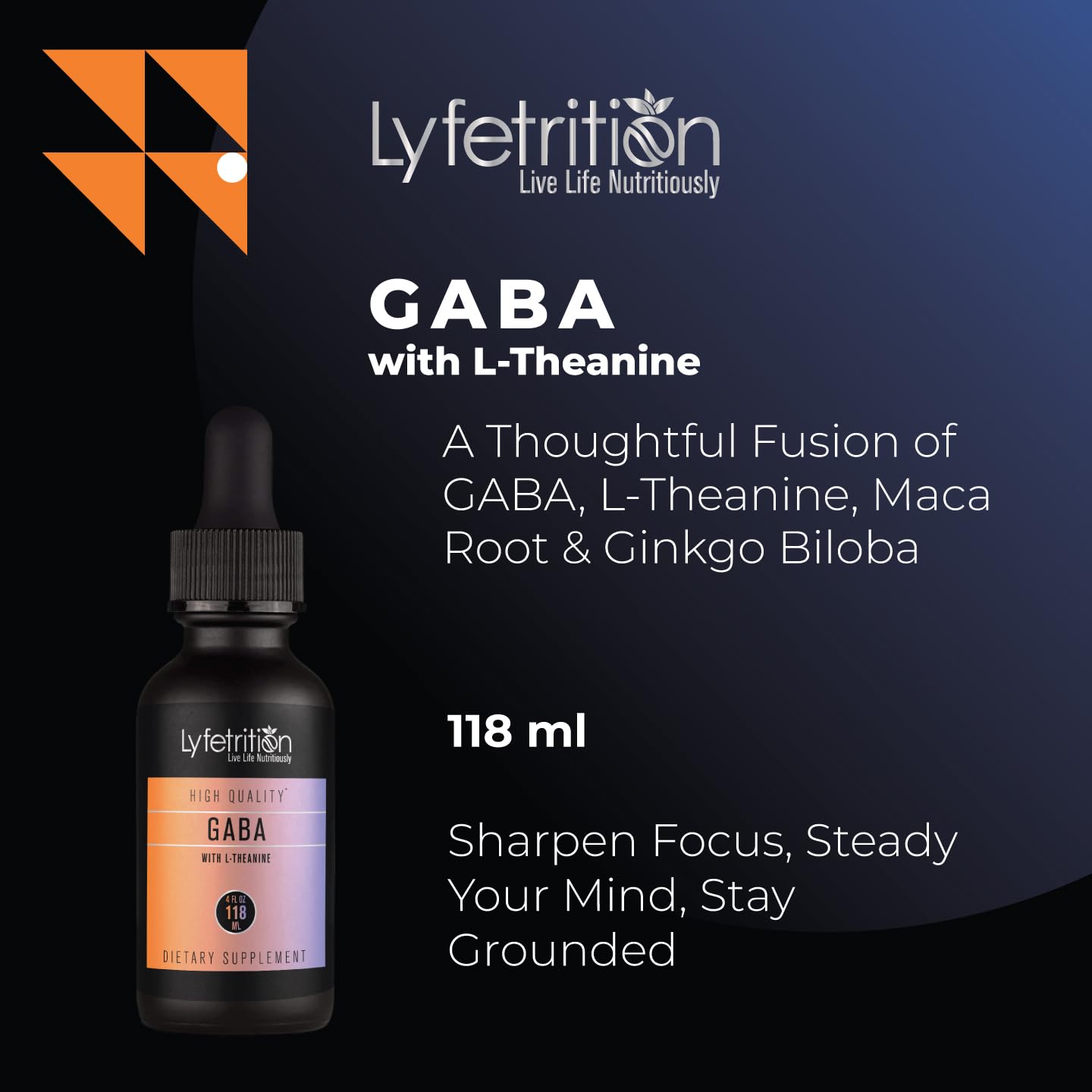 Lyfetrition GABA with L-Theanine, Ginkgo Biloba (Salisburia biloba) Extract, Organic Peruvian MACA Root (Lepidium meyenii) Extract, 118 ml, 4 FL Oz Liquid, 220 Servings, Made in USA, Quick Absorption Lyfetrition buy supplements Au
