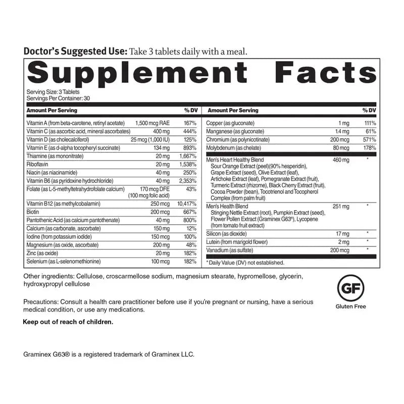 Dr. Sinatra Heart Healthy Multivitamin for Men with Vitamin D 1000 IU, A, B12, C, E, and Zinc, 90 Tablets (30-Day Supply) Dr. Sinatra