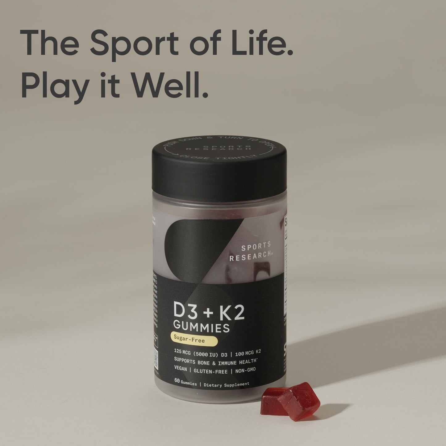 Sports Research® Vegan Vitamin D3 + K2 Sugar-Free Gummies - 125mcg (5000iu) Vitamin D w/ 100mcg Mk7 Vitamin K - Supports Bone & Immune Health* - Vegan Certified · Non-GMO · Soy Free - 60 Count Sports Research buy supplements Au