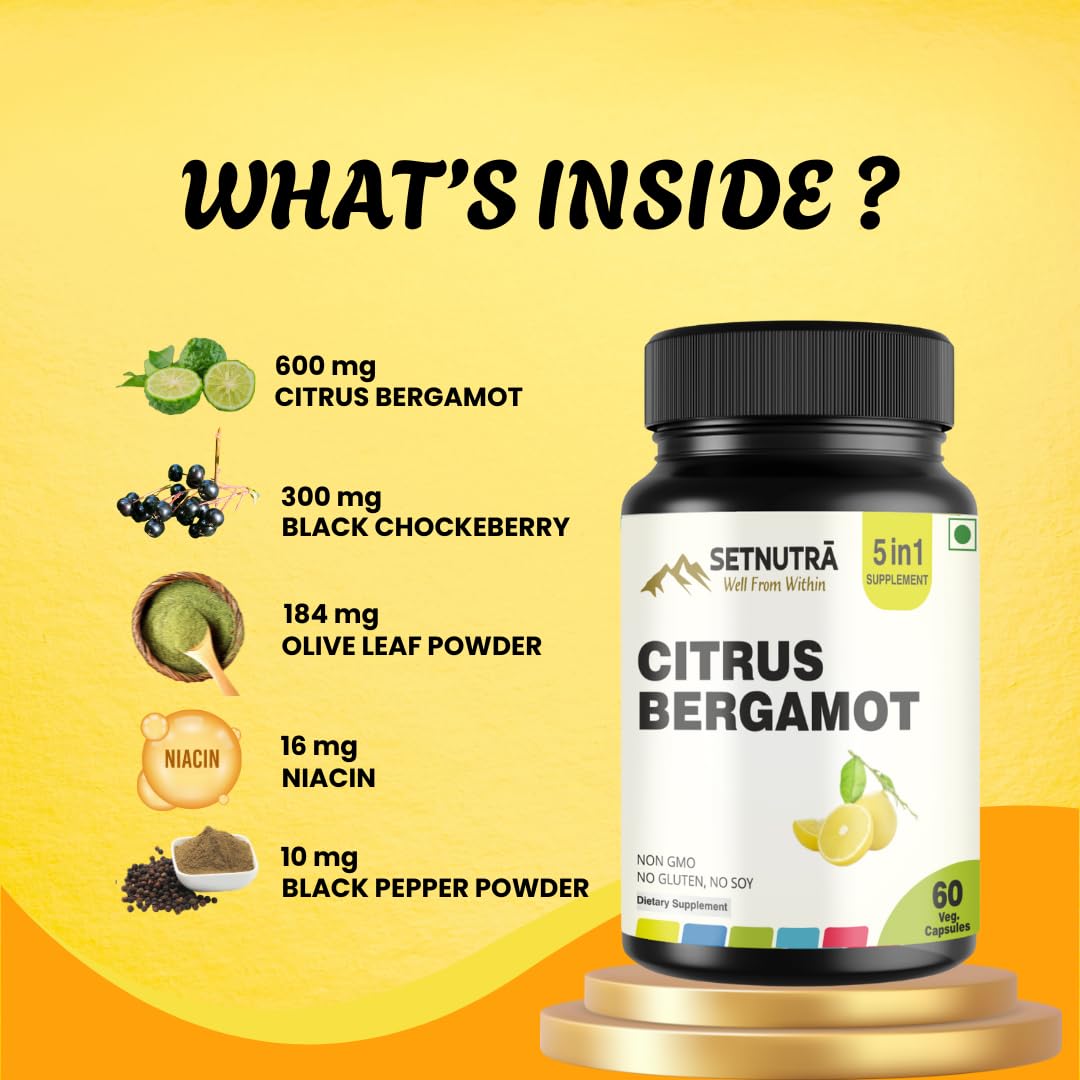 SETNUTRA Well From Within 5 in 1 Citrus Bergamot Supplement with Black Chokeberry Olive Leaf Niacin & Black Pepper | Heart Health Support Antioxidant Boost | Non GMO Gluten Free Capsules (60 Count) SETNUTRA Well From Within buy supplements Au