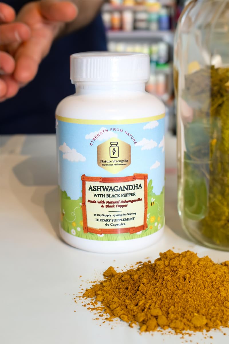 Premium Organic Ashwagandha with Black Pepper - 1300mg per Serving, 60 Capsules - Made in USA, FDA Registered Facility - Enhanced Absorption with Piperine for Optimal Performance Organic Strength buy supplements Au