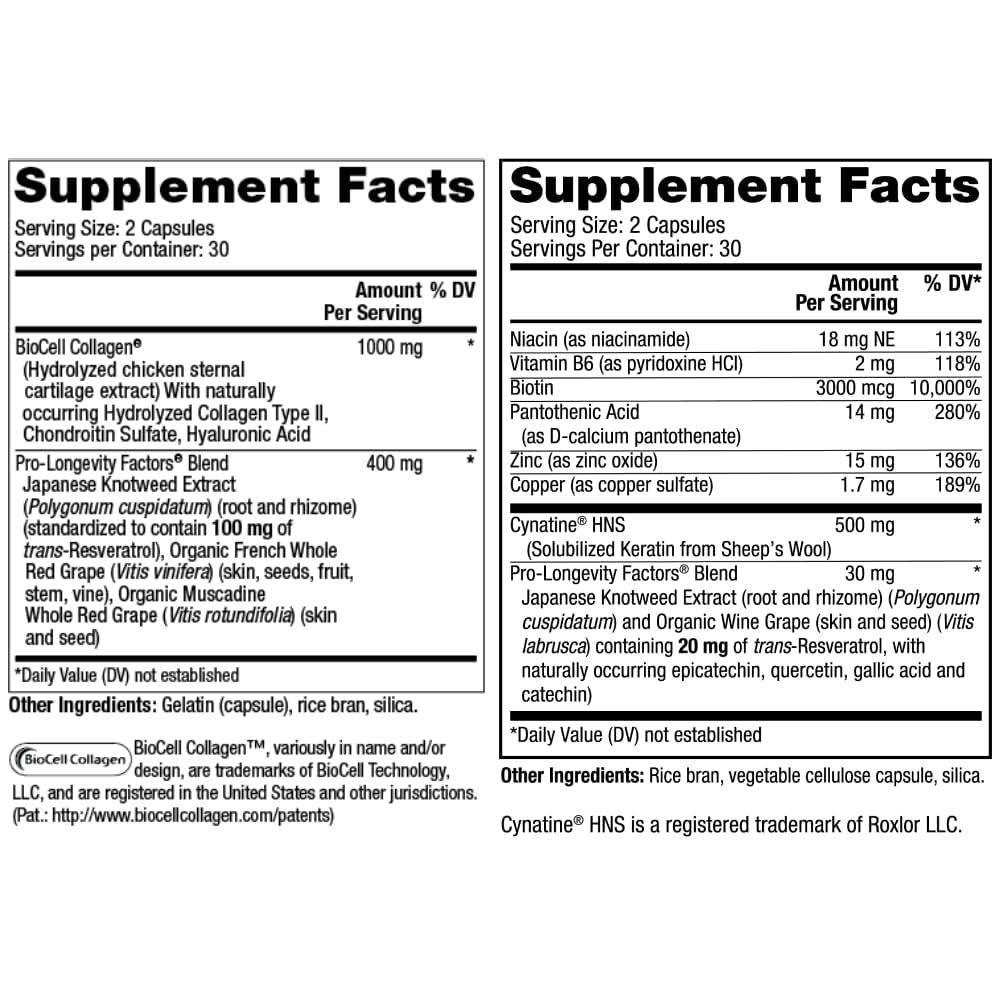 Reserveage Ultra Collagen Booster & Keratin Hair Booster - Features Dermaval, Biotin & Resveratrol - Support Hair & Skin - 60 Ultra Collagen Capsules, 60 Keratin Capsules Reserveage NutritionBuy Supplements Australia