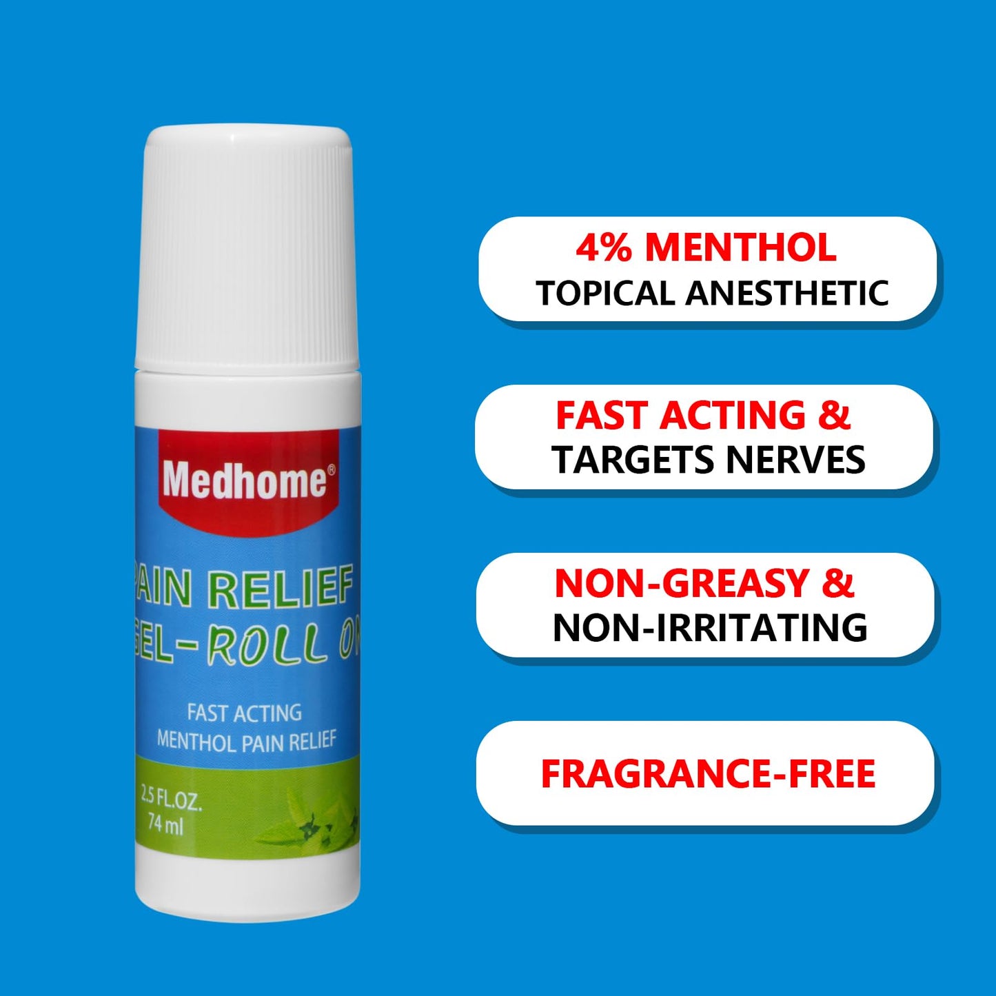 Medhome Pain Relief Roll On, Travel Size Pain Reliever, for Knee, Neck, Hip, Joint, Shoulder, Arthritis Pain Reliever, Fast Acting & Long Lasting Formula, Roll On Menthol Gel 2.5 oz (Pack of 1) MedhomeBuy Supplements Australia