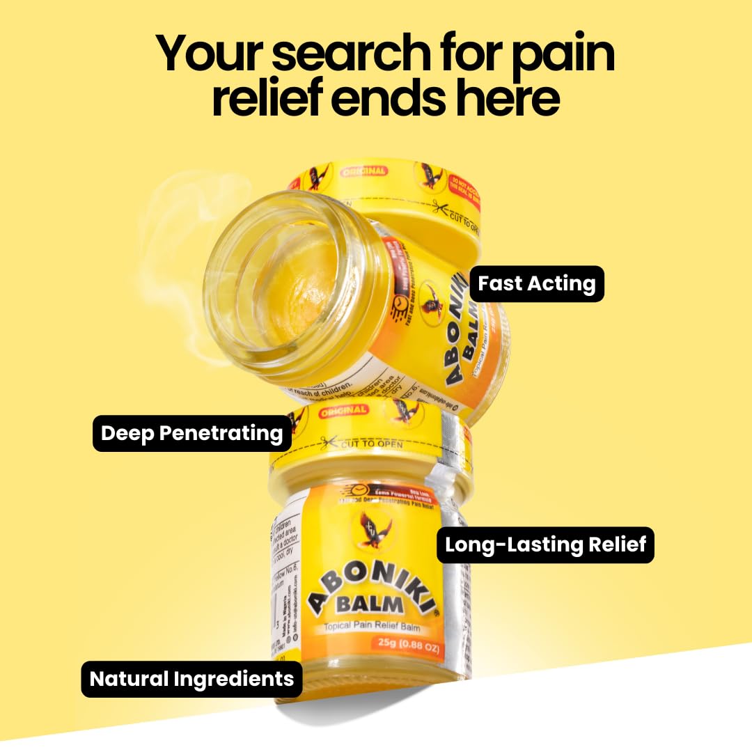 Aboniki Balm (6 Plastic Jars) – Powerful Topical Pain Relief Balm for Sore Muscles and Joints | Anti Inflammatory Analgesic Rub with Cooling Menthol for Back, Knee, Neck, Shoulder, Wrist & Body Ache AbonikiBuy Supplements Australia