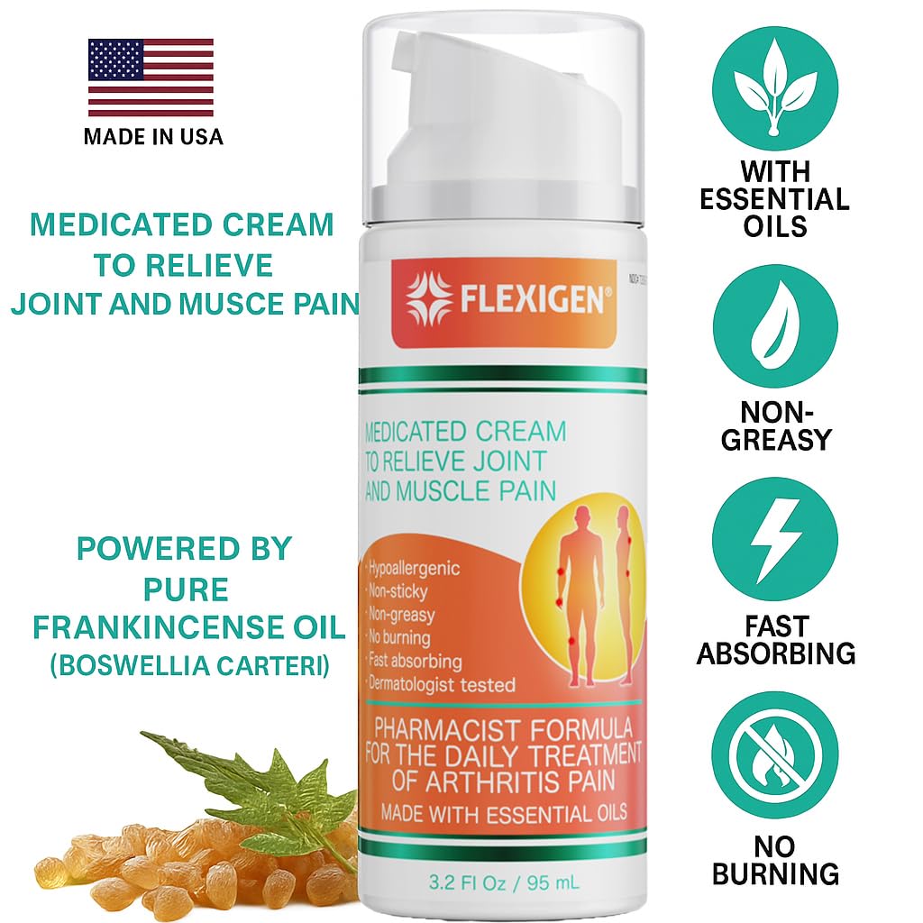FLEXIGEN, Frankincense Pain Relief Cream Lotion– 3.2 oz Spray Pump – Natural Rub for Arthritis, Menthol Therapy Joint & Muscle Pain – Cooling Formula, Pleasant Scent – Topical OTC FLEXIGENBuy Supplements Australia