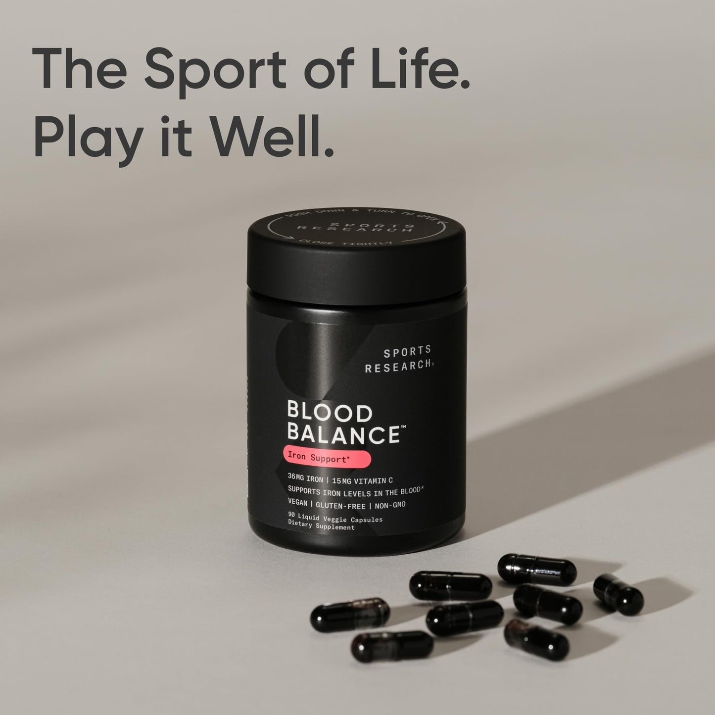 Sports Research® Blood Balance Iron Supplement - 36 MG Iron + Folate & Vitamin C for Absorption - Red Blood Cell Support for Women & Men* - Vegan Certified · Non-GMO · Gluten-Free - 90 Capsules Sports Research buy supplements Au