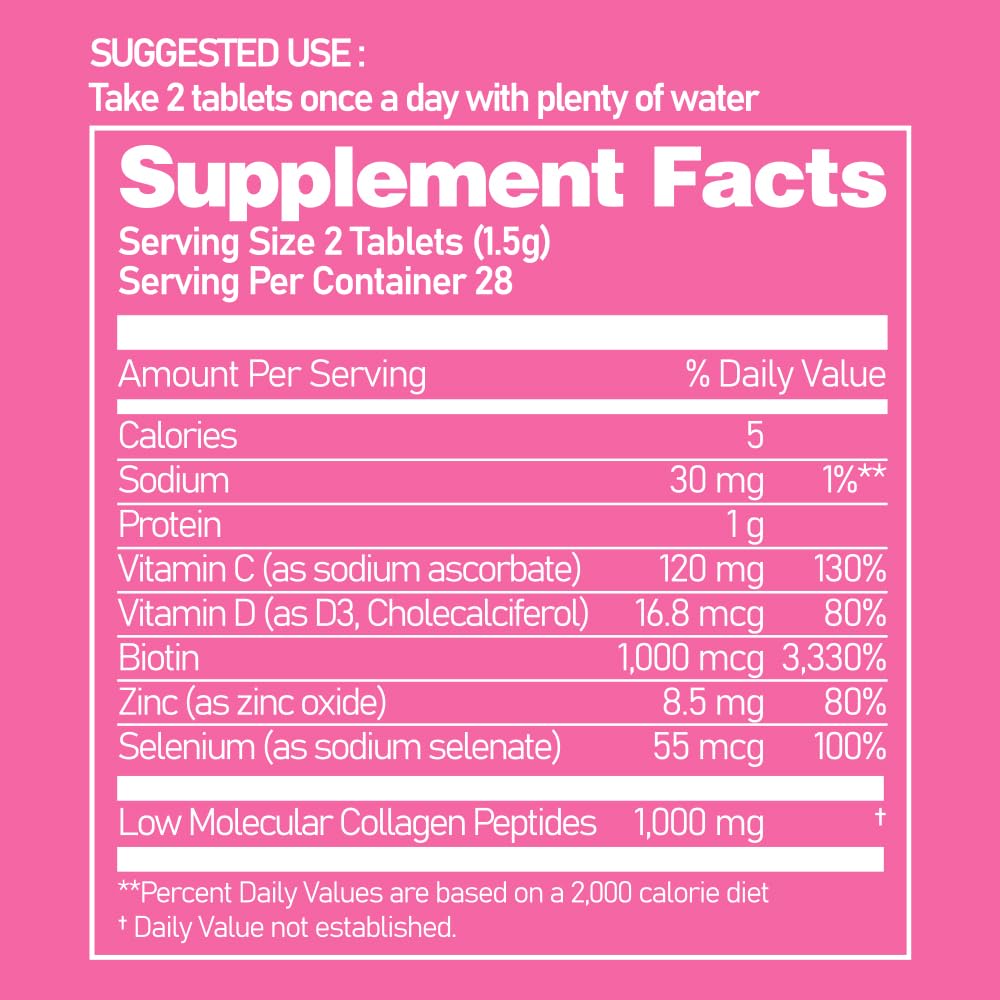 Ever Collagen in&UP Biotin Cell, Low Molecular Marine Fish Collagen Peptides Tablets with Vitamin Selenium Supplements - Healthy Skin, Hair, Nail for Women - Antioxidant Supplement EVER COLLAGEN TIME buy supplements Au