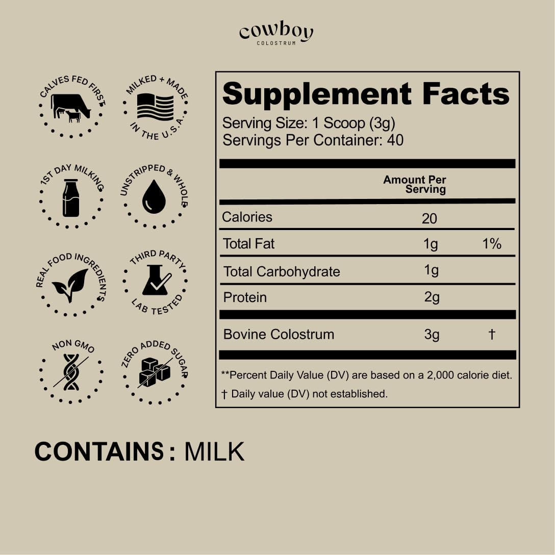 Cowboy - The Exclusive 1st Milking, Whole, Grass Fed Colostrum Supplement for Full Body Health - Bovine Colostrum Powder Packed w/Bioactive Nutrients - Sugar Free (Unflavored, 40 Servings) COWBOY COLOSTRUMBuy Supplements Australia