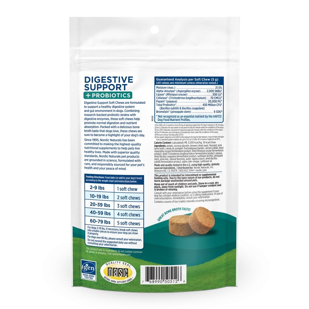 Nordic Naturals Pet Digestive Support with Probiotics, Pork Bone Broth Flavor - 30 Soft Chews - Nutritional Supplement for a Healthy Digestive System and GI Support - 30 Non-GMO Chews Nordic NaturalsBuy Supplements Australia