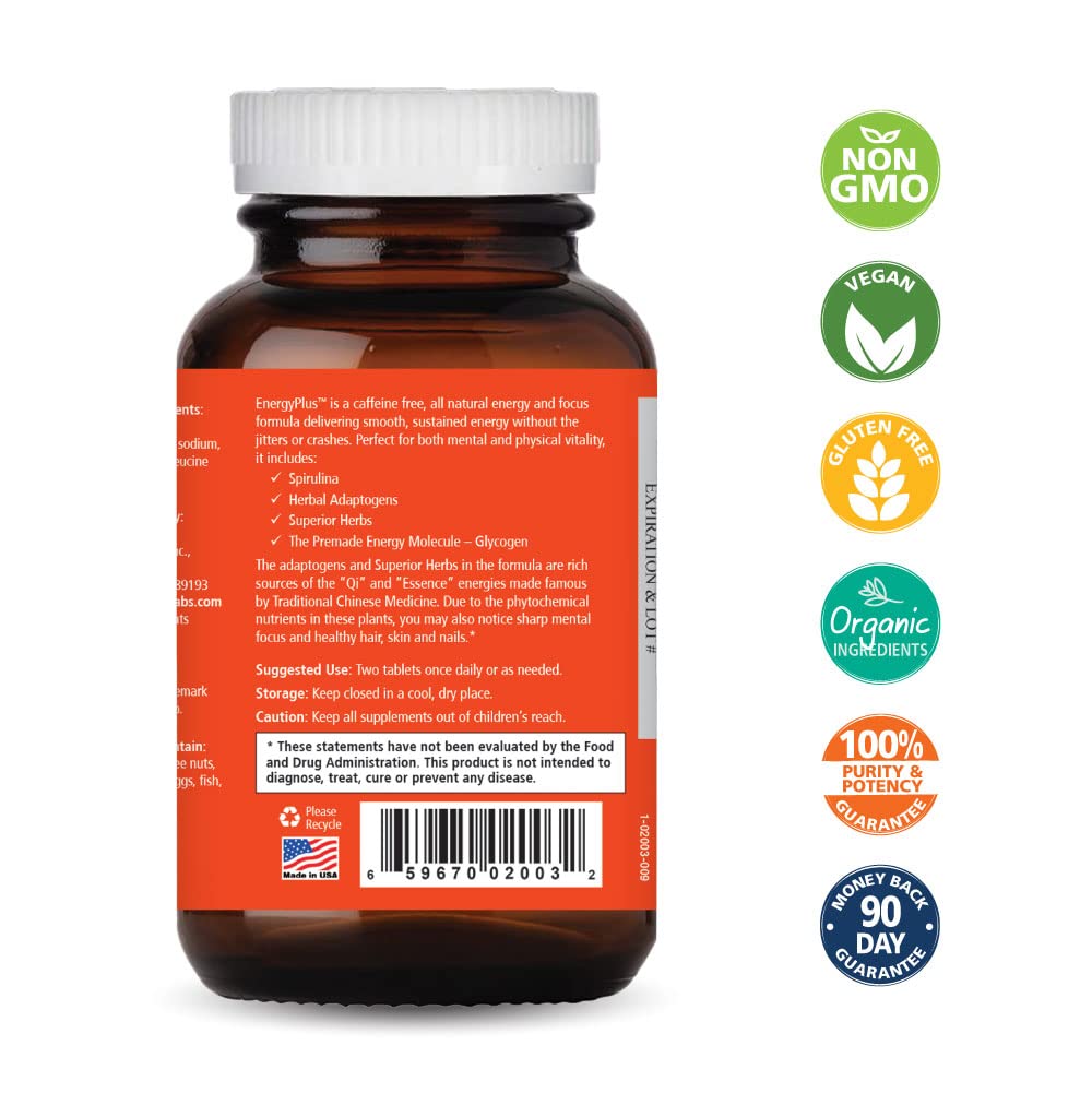 Energy Plus by Pure Essence - Caffeine Free, All Natural Herbal Energy and Focus Supplement - Smooth, No Jitters No Crash - 60 Tablets PURE ESSENCE LABSBuy Supplements Australia