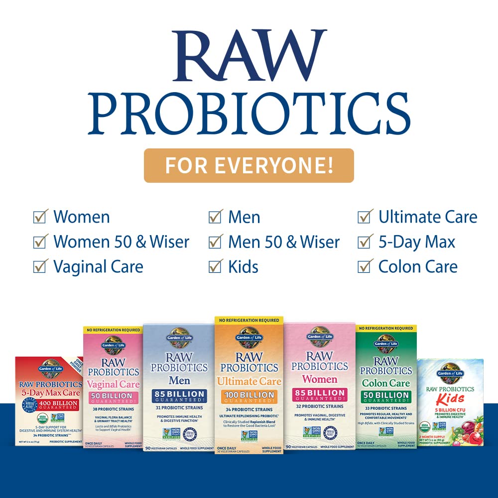 Garden of Life Raw Probiotics for Women and Men with Digestive Enzymes, 100 Billion CFU, Clinically Studied Strains, Shelf Stable, 30 Capsules Garden of Life buy supplements Au