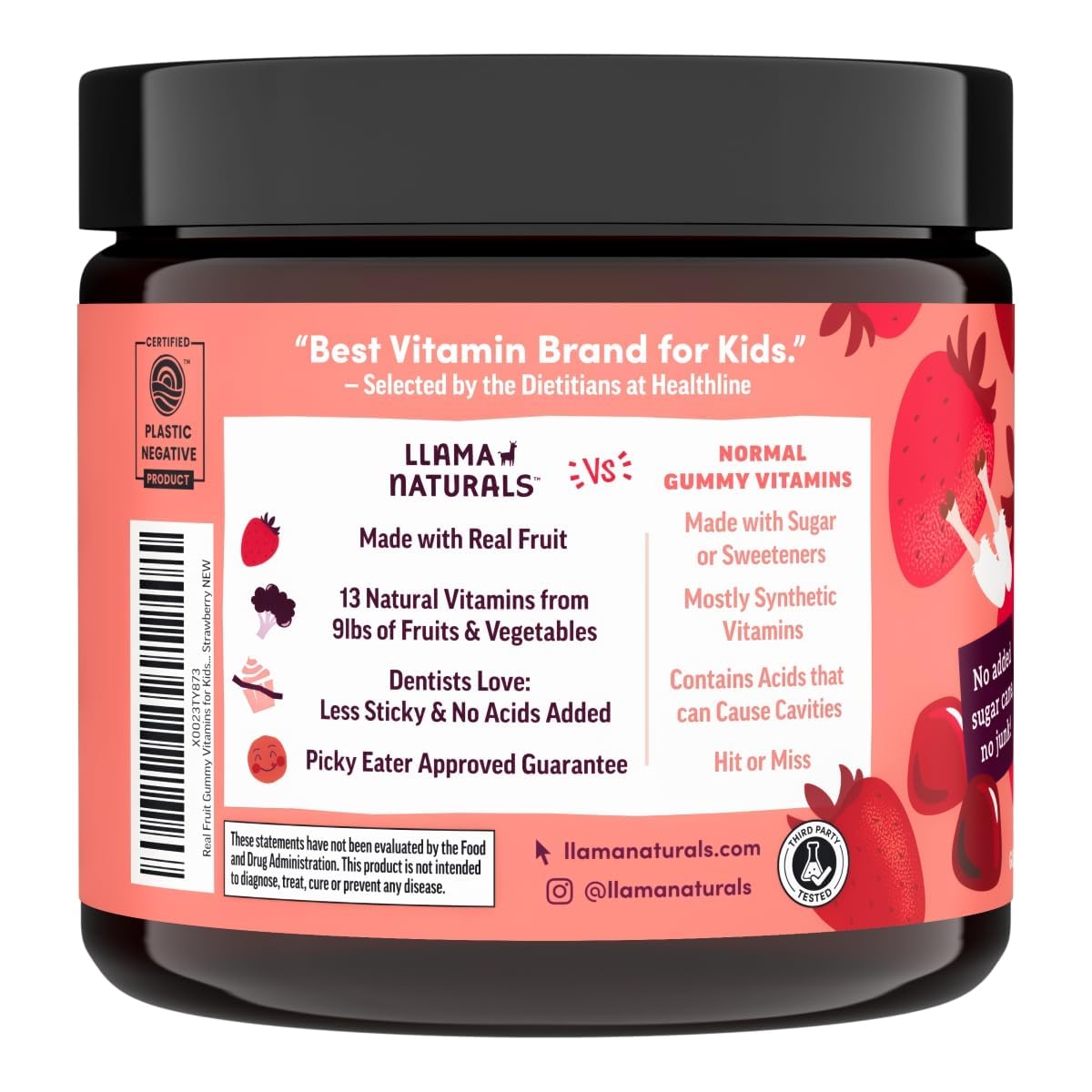 Llama Naturals Kids Multivitamin Gummies | Real Fruit, No Added Sugar Cane | Organic Vegan Toddler Whole Food Vitamins | Vitamin D, C & Beta Carotene Gummy Supplement