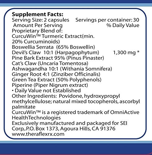Theraflex RX® Capsules for Relief of Joint & Muscle Discomfort, Mobility and Healthy Inflammation Response with Patented Curcuwin® Turmeric Extract, Boswellia, Ashwaganda, 60 Capsules Theraflex RXBuy Supplements Australia