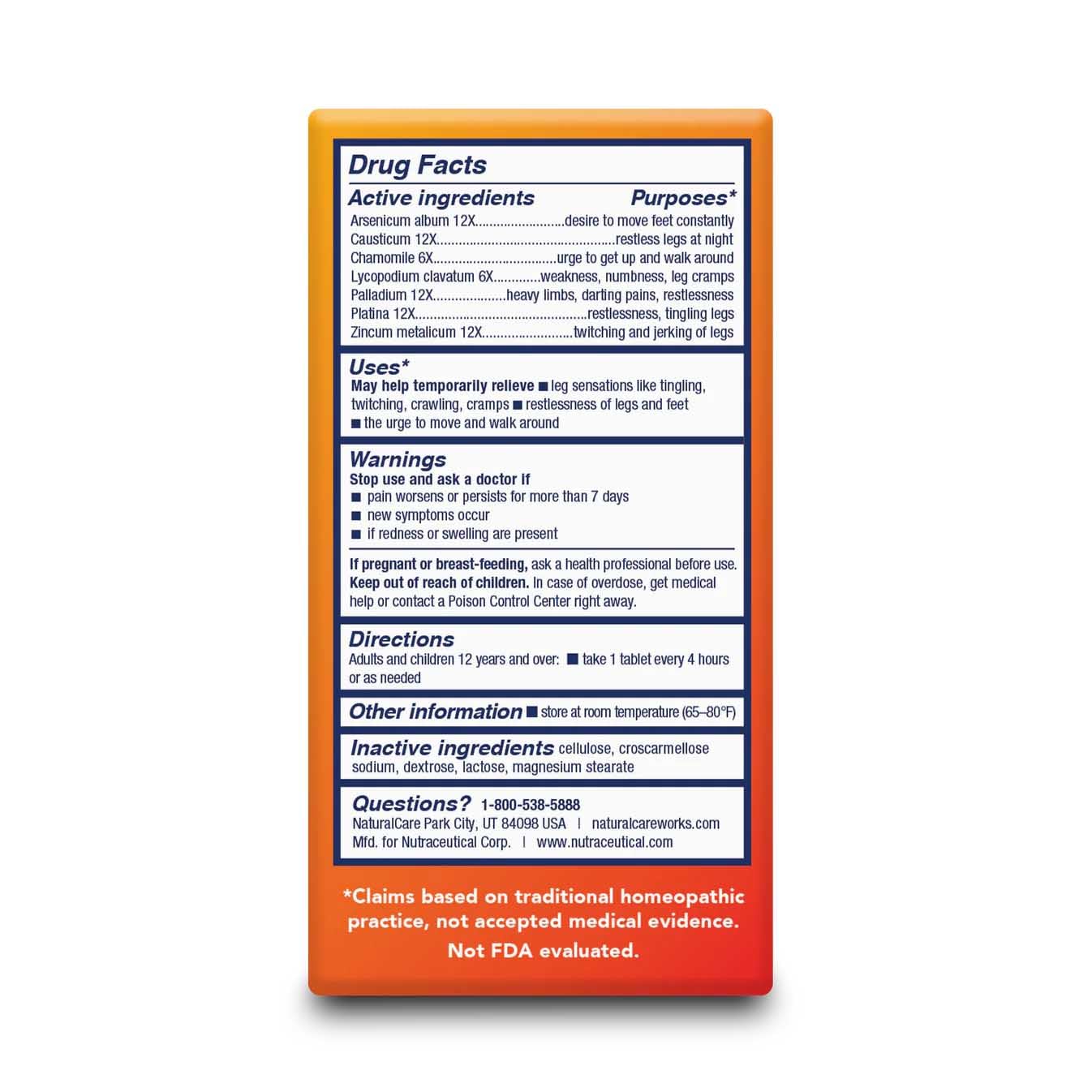 NaturalCare Restless Legs, Homeopathic Tablets, 60ct Natra-BioBuy Supplements Australia