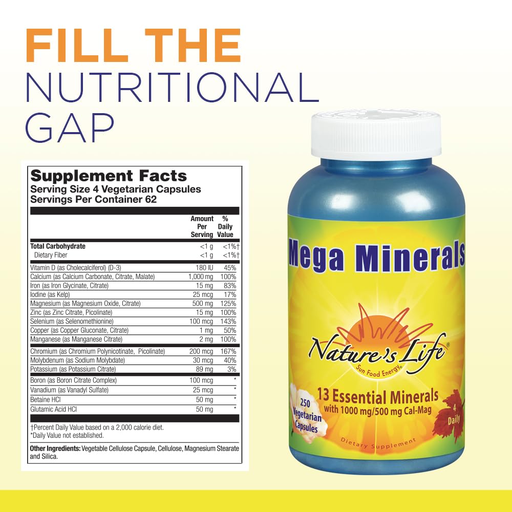 Nature's Life Mega Minerals Complex | Complete Multi Mineral + Vitamin D Supplement | 250 Vegetarian Capsules Nature's LifeBuy Supplements Australia