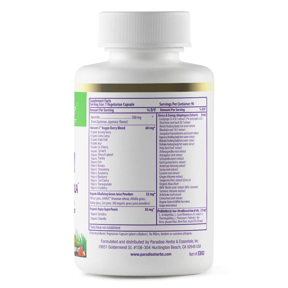 Paradise Herbs Earth's Blend Quercetin, for Immunity, Antioxidant Activity, Probiotics, Adaptogens, Vegan, Non GMO, Gluten Free, 90 Vegetarian Capsules Paradise HerbsBuy Supplements Australia