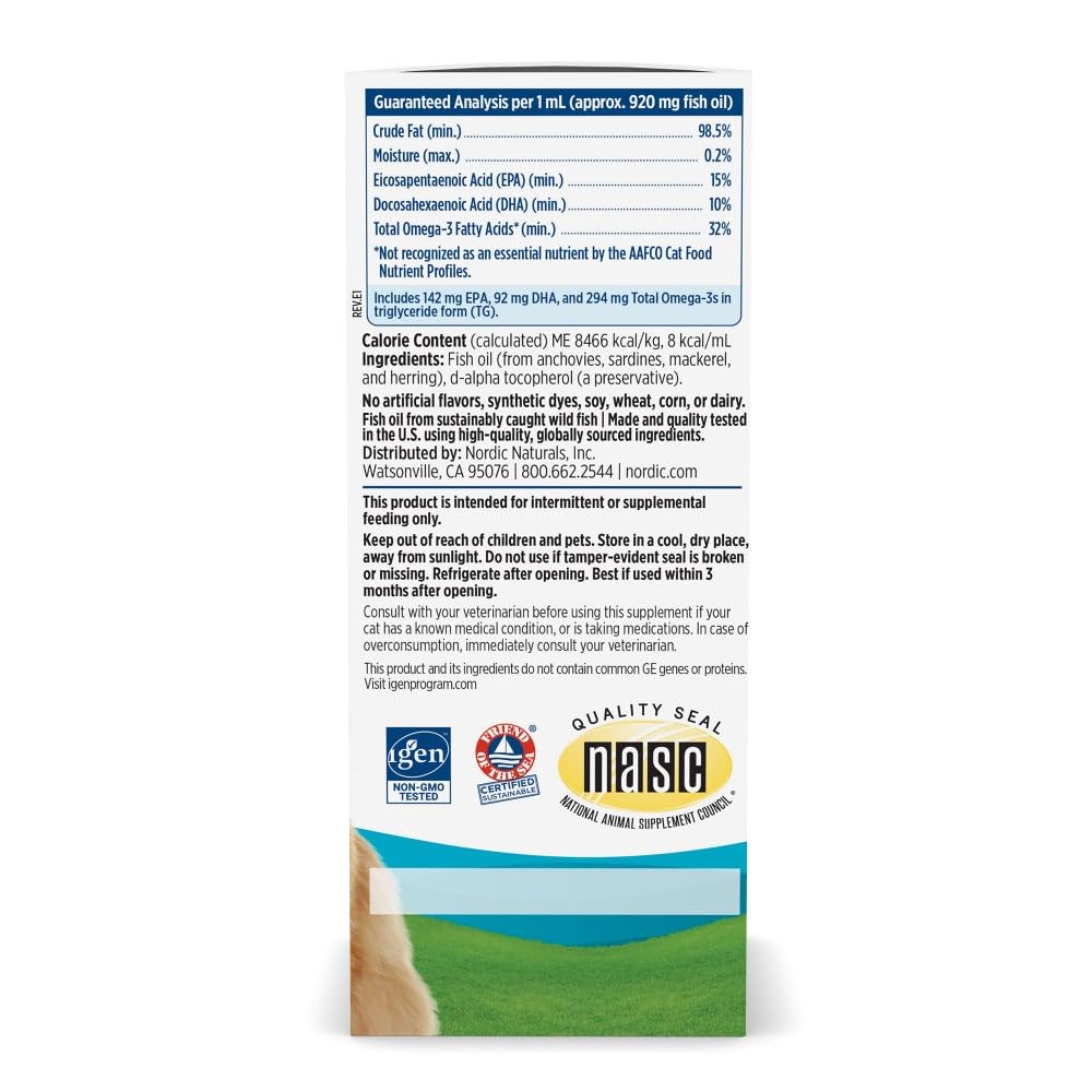 Nordic Naturals Omega-3 Cat, Unflavored - 2 oz - 304 mg Omega-3 Per One mL - Fish Oil for Cats with EPA & DHA - Promotes Heart, Skin, Coat, & Immune Health - Non-GMO Nordic NaturalsBuy Supplements Australia