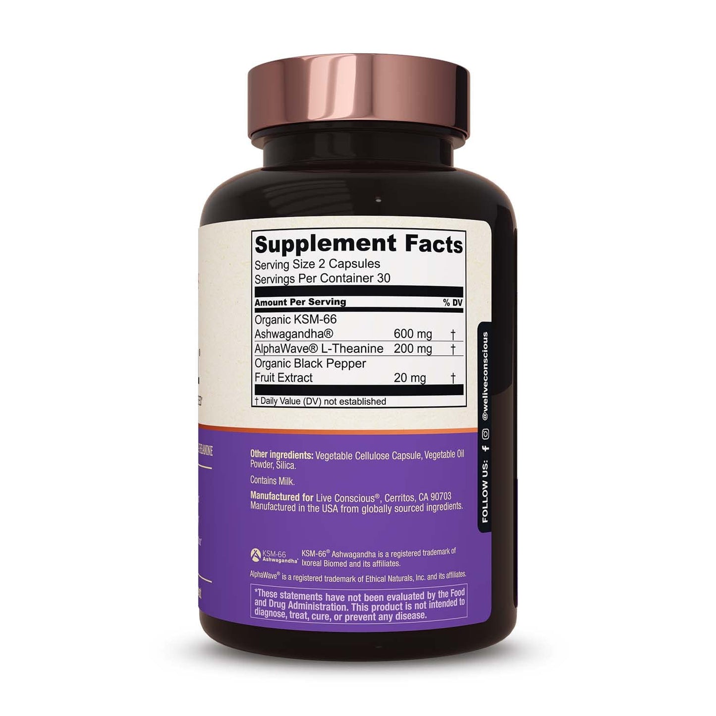 Live Conscious KSM-66 Ashwagandha Supplement w/L Theanine & AlphaWave - ZenWell Everyday Stress Relief, Cognitive, Brain Health