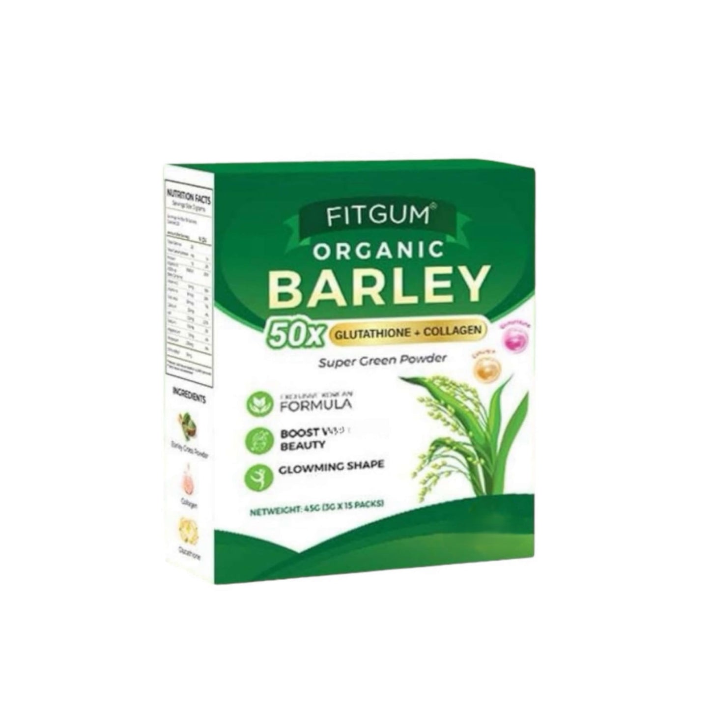 FIT Gum Organic Barley 50X Glutathione & Collagen Super Green Powder - 3g x 15 Sachets UKWellnessHub buy supplements Au