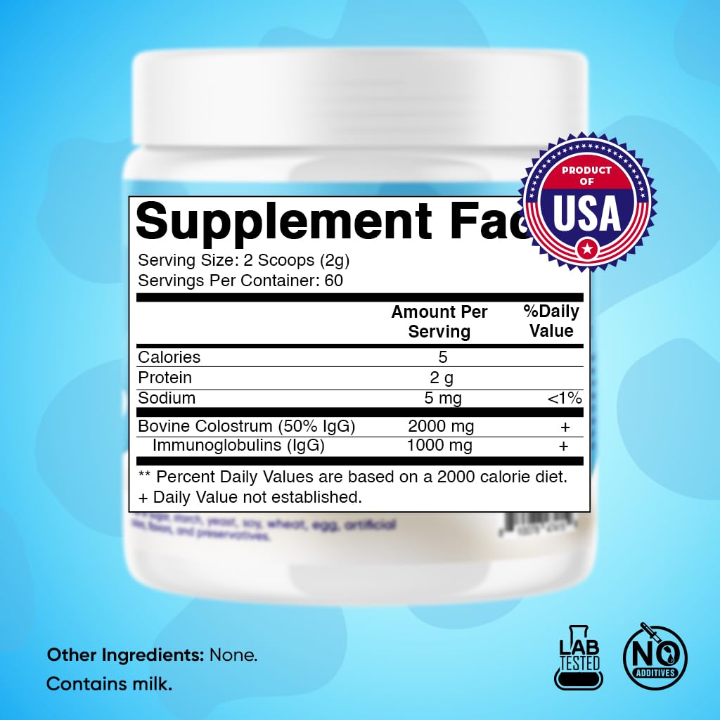 Vitamatic Bovine Colostrum Powder - 50% Highest IgG -120 Gram - Supplement for Gut Health, Hair Growth, Beauty, Muscle Recovery, & Immune Support - Easy to Mix - Unflavored - 60 Servings VitamaticBuy Supplements Australia