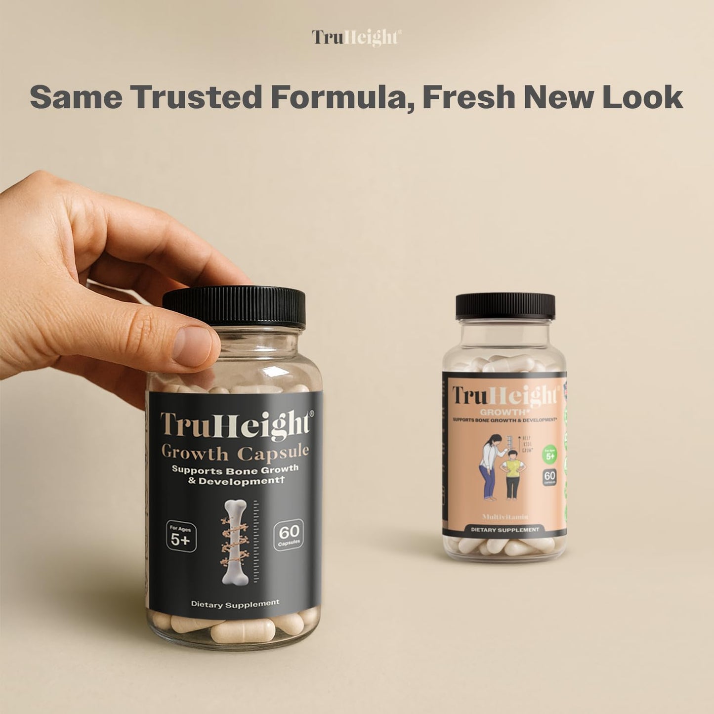 TruHeight Growth Capsules - Tall Nutrition for Natural Growth Supplement for Kids & Teens - Pediatric Vitamin D, K, Calcium & Ashwagandha - Bone Strength