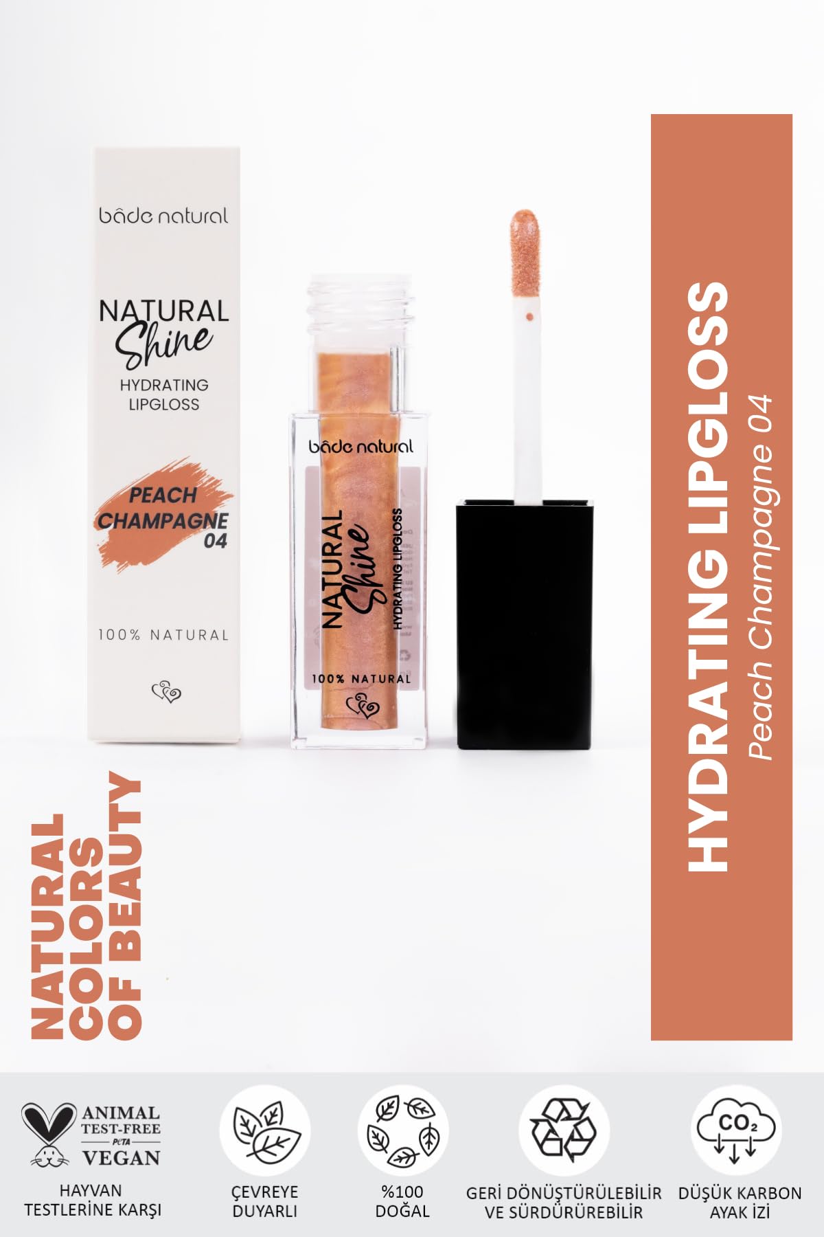 Bade Natural Moisturizing Lip Gloss Peach Champagne 04 – Soft Shine Finish, Smooth Non-Sticky Formula Bade NaturalBuy Supplements Australia