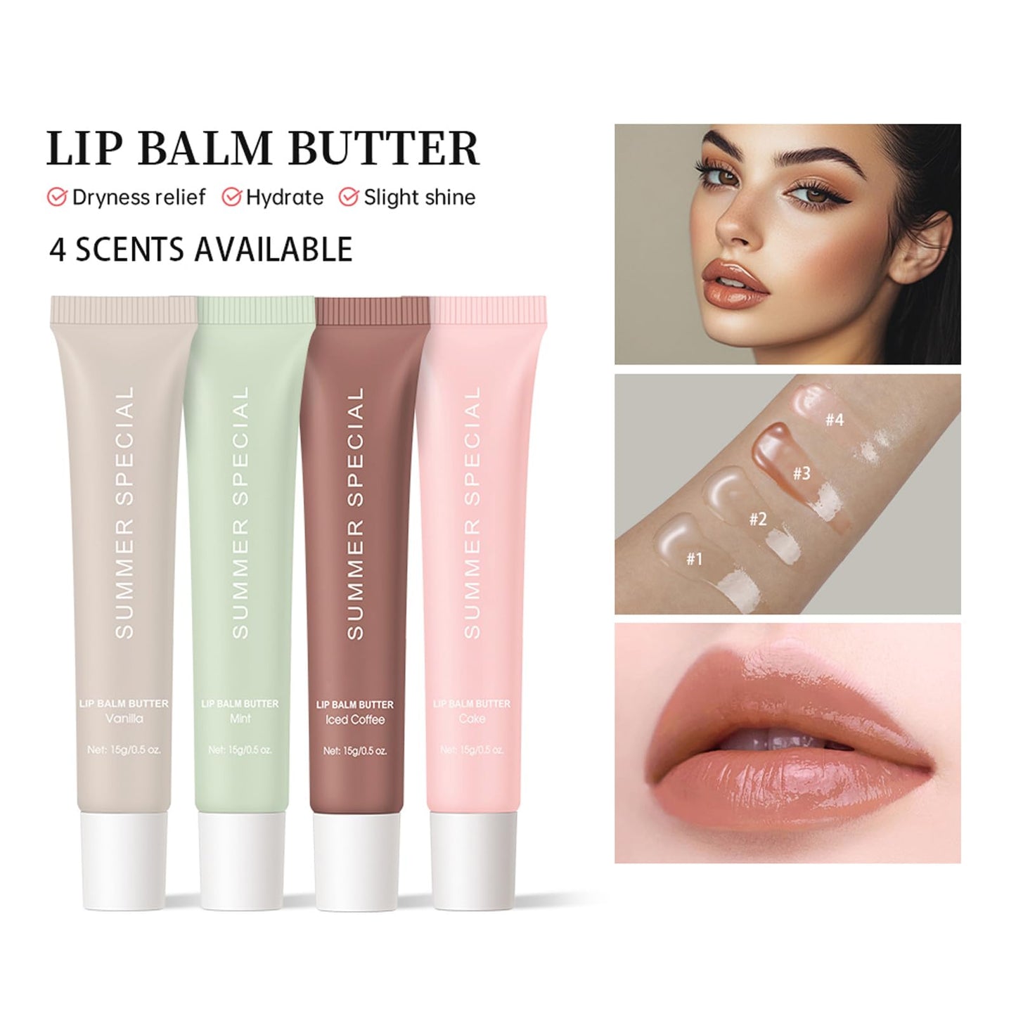 YumSova 4PCS Summer Lip Gloss Lipstick, Containing Natural Oils And Fruit Extracts, Can Soothe And Soften Dry Lips, Keep Moisture For A Long Time, And Is Not Sticky (4PCS) YumSovaBuy Supplements Australia