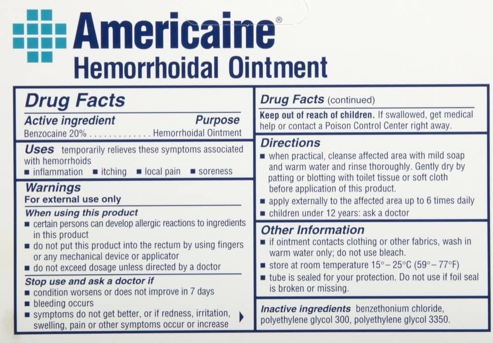 Americaine Hemorrhoidal Ointment Maximum Strength 20% Benzocaine 1 oz (Pack of 2) AmericaineBuy Supplements Australia