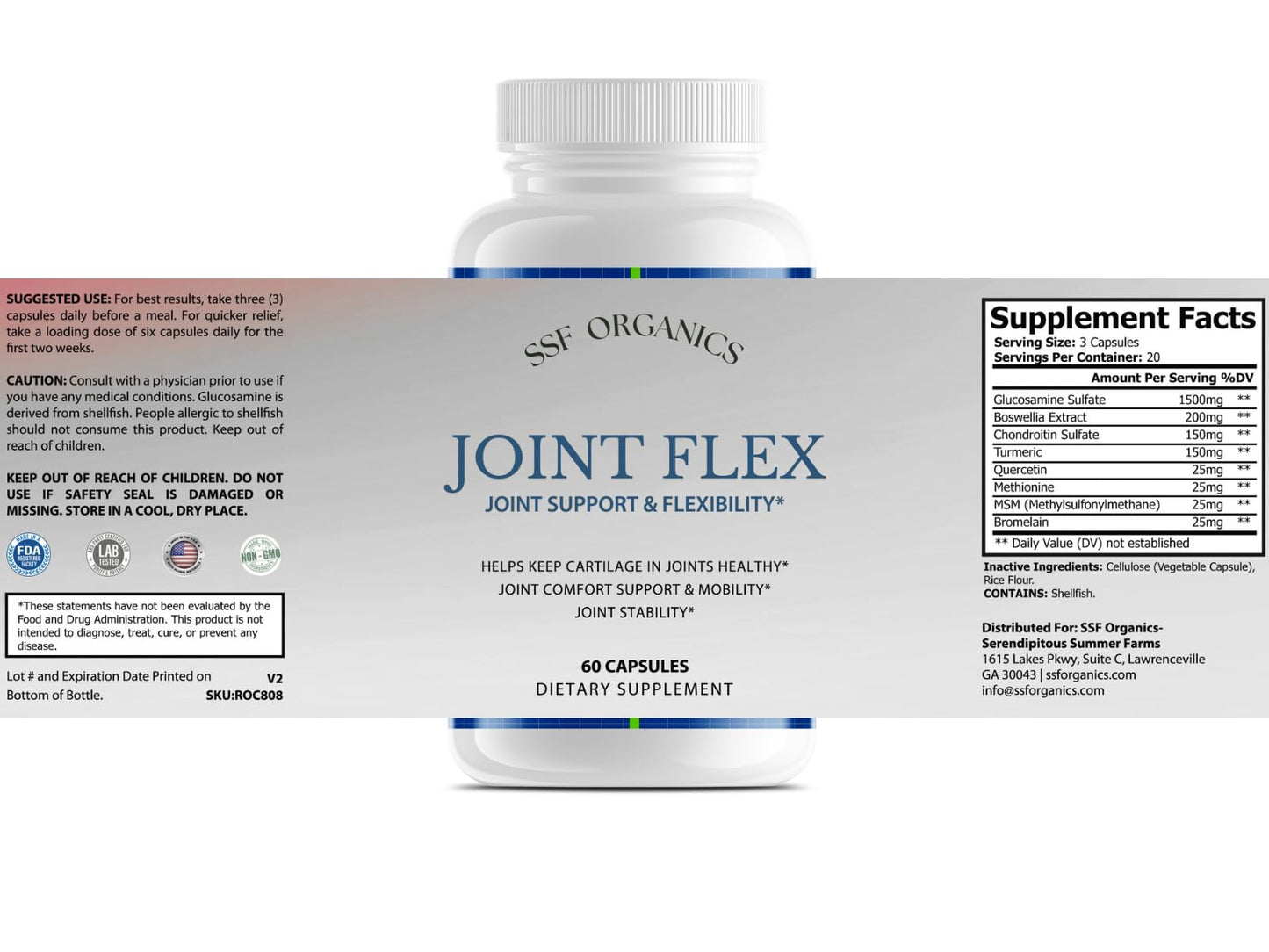SSF Organics-Joint Flex with Glucosamine Chondroitin Turmeric Msm Boswellia - Joint Support Supplement for Relief 60 Capsules for Bones, Back, Knees, Hands (60 Capsules) Serendipitous Summer FarmsBuy Supplements Australia