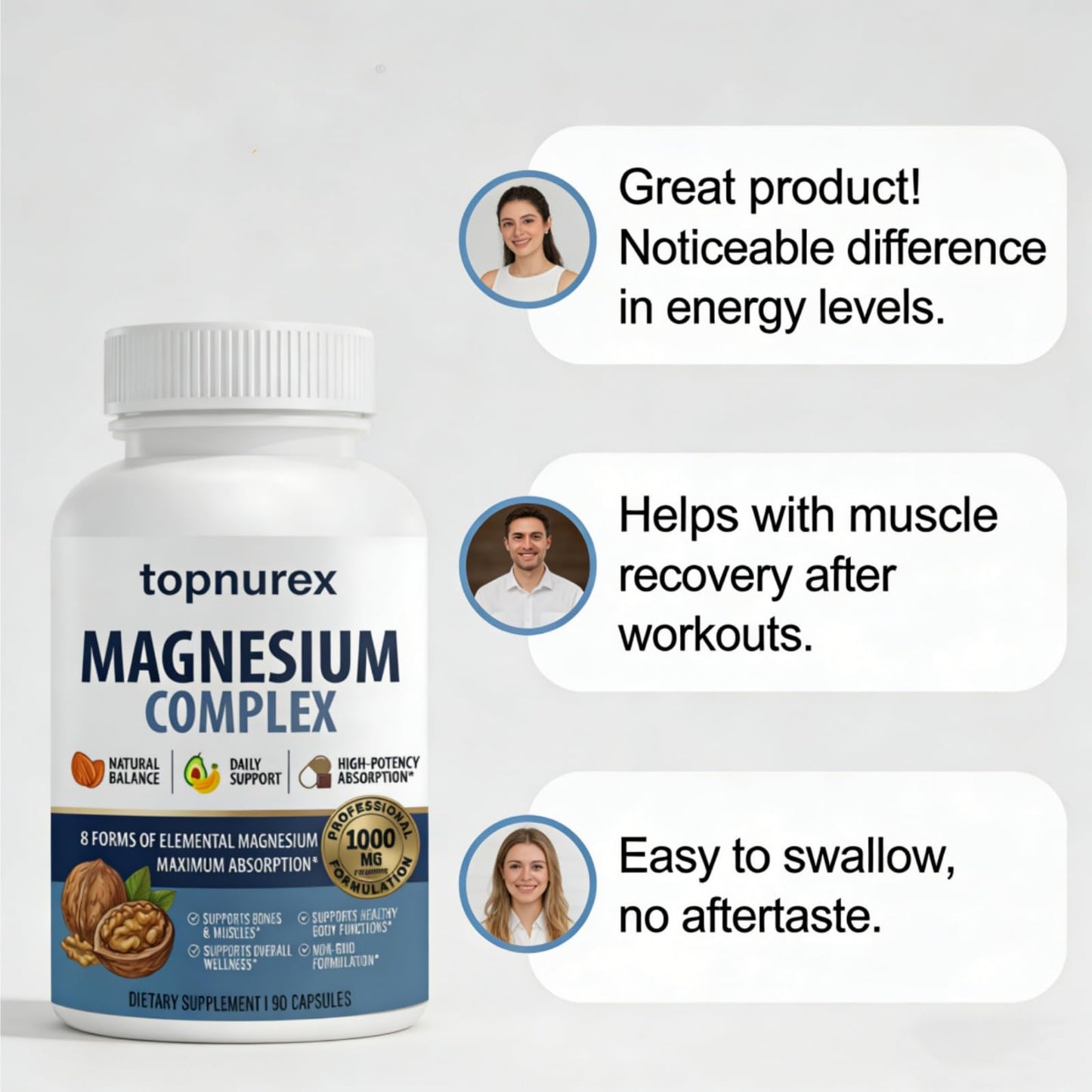 Topnurex Magnesium Complex for Women & Men - 1000mg High Absorption, 8 Essential Magnesium, 90 Capsules Topnurex buy supplements Au