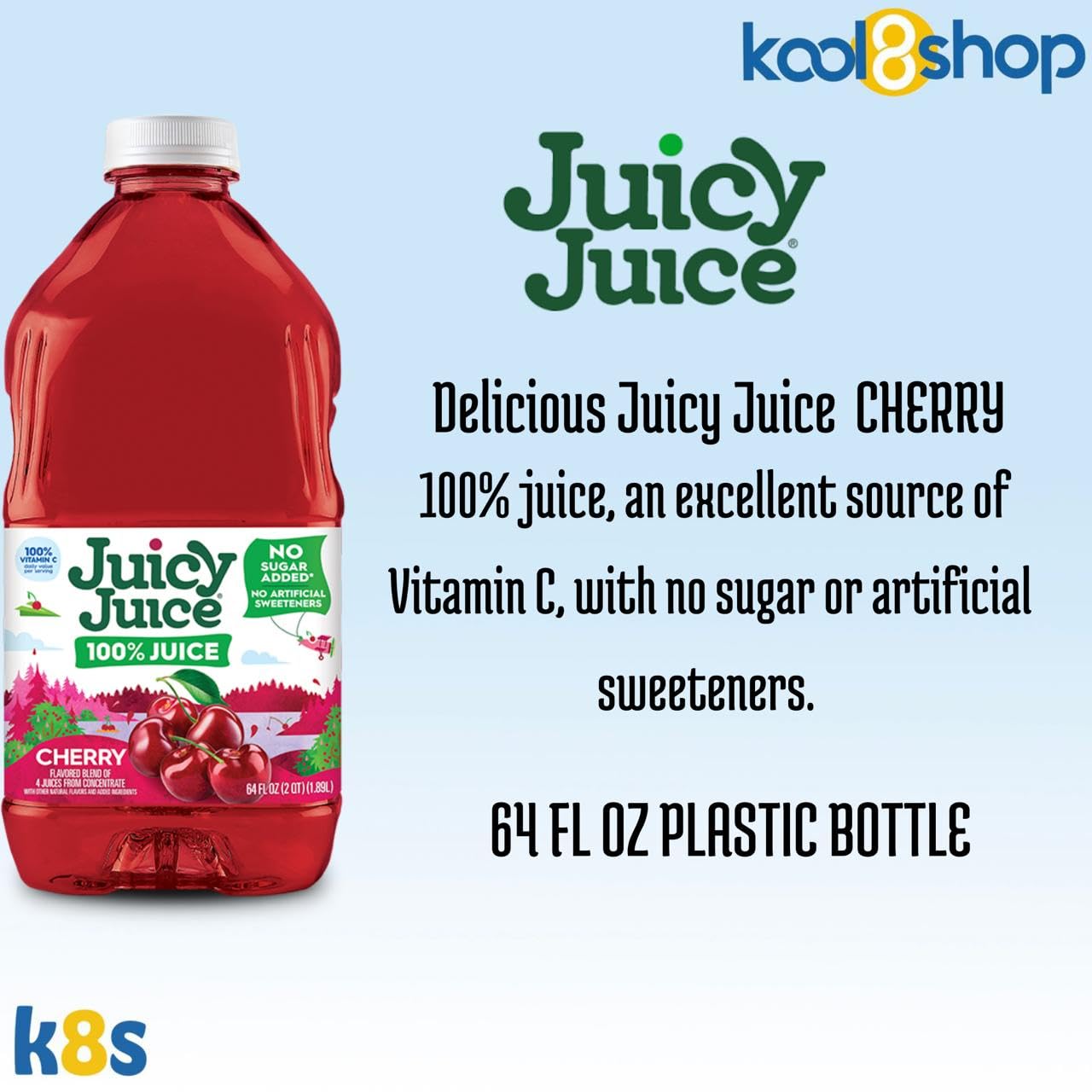 Juicy Juice Cherry 100% Juice Vitamin C No Sugar Added 64 fl oz Plastic Bottle 4 Pack + 15 Sugarcane Disposable Straws by KOOL8SHOP Infinite Deals Juicy Juice buy supplements Au