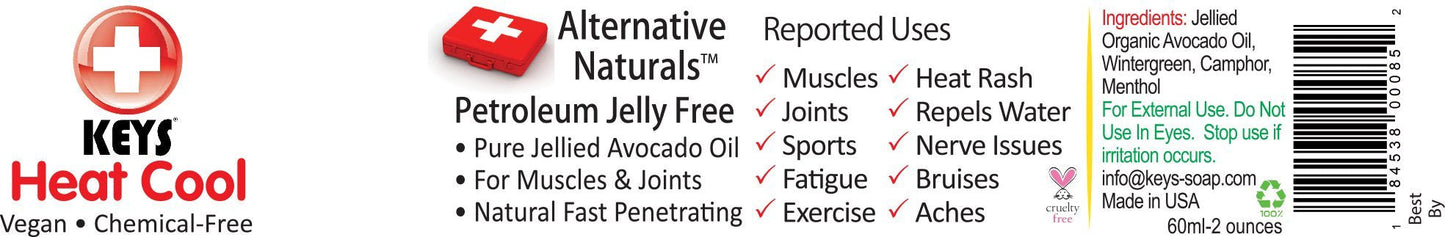 Keys Heat Cool Vegan, Chemical-Free, All Natural Therapy for Muscle Aches, Joints, and Sports Injuries made with Pure Organic Avocado Oil, Camphor, Menthol, and Wintergreen, No Petrolatum, 2 ounces KeysBuy Supplements Australia