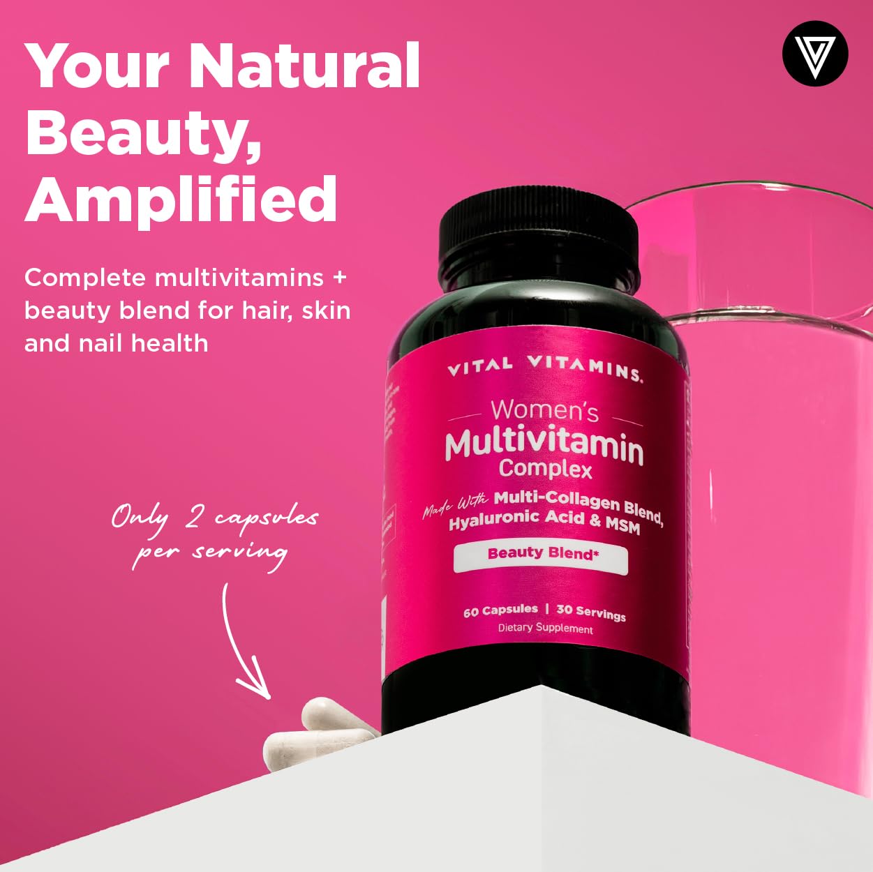Vital Vitamins Women's Multivitamin Complex - Made with Multi-Collagen Blend, Hyaluronic Acid, & MSM - Beauty Multivitamins - with Vitamin A, C, E, B6, B12, D3-60 Capsules Vital VitaminsBuy Supplements Australia