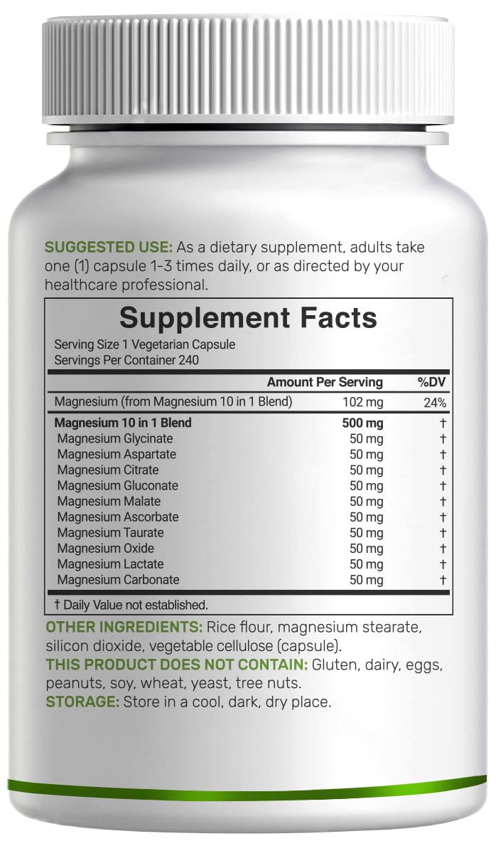 Magnesium Complex 500mg, 240 Veggie Capsules – 10-in-1 Glycinate, Citrate, Malate, Oxide, & More – 100% Chelated for Easy Absorption – Essential Mineral Supplement – Non-GMO DEAL SUPPLEMENT buy supplements Au
