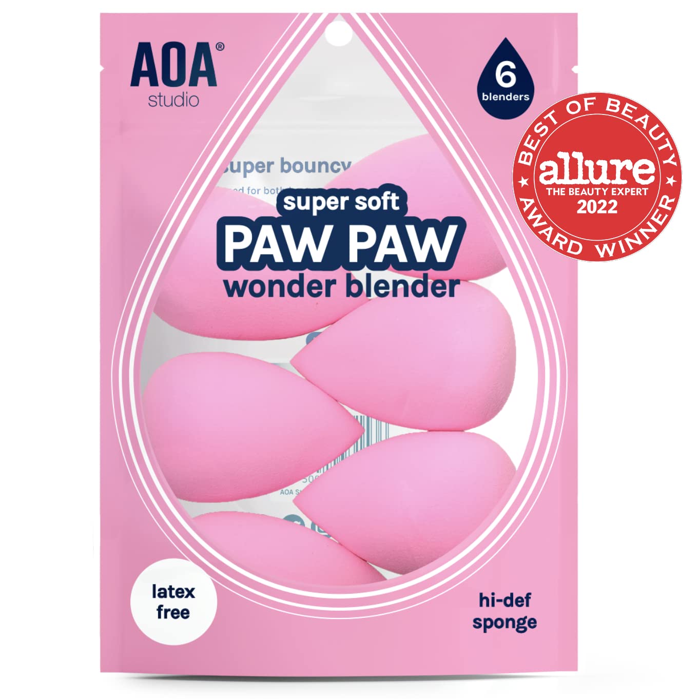 AOA Studio Collection makeup Sponge Set Latex Free and High-definition Set of 6 makeup Wonder blender For Powder Cream and Liquid, Super Soft Wonder Beauty Cosmetic AOA STUDIOBuy Supplements Australia