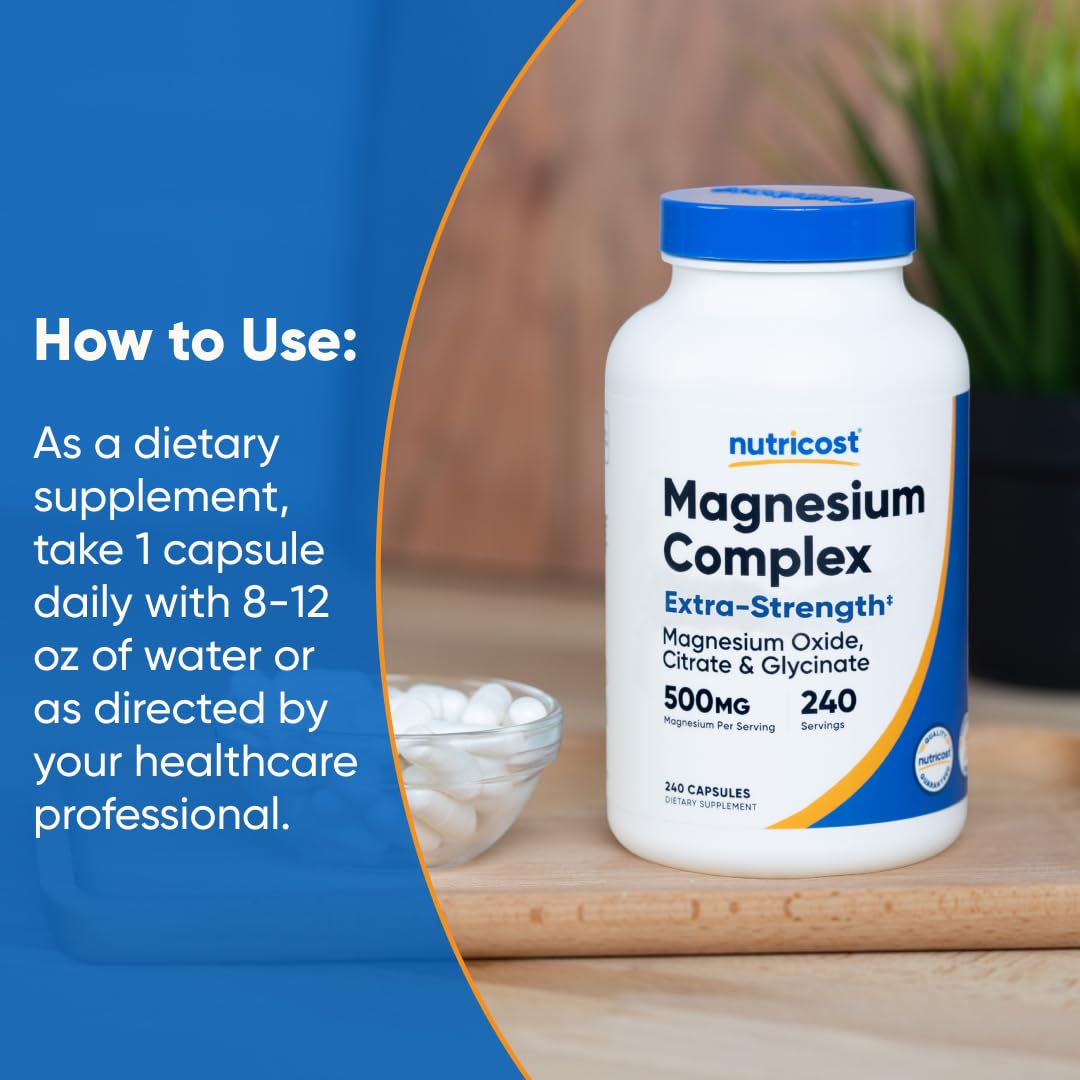 Nutricost Magnesium Complex 500mg, 240 Capsules - Magnesium Oxide, Citrate, and Glycinate - Gluten Free and Non-GMO Nutricost buy supplements Au