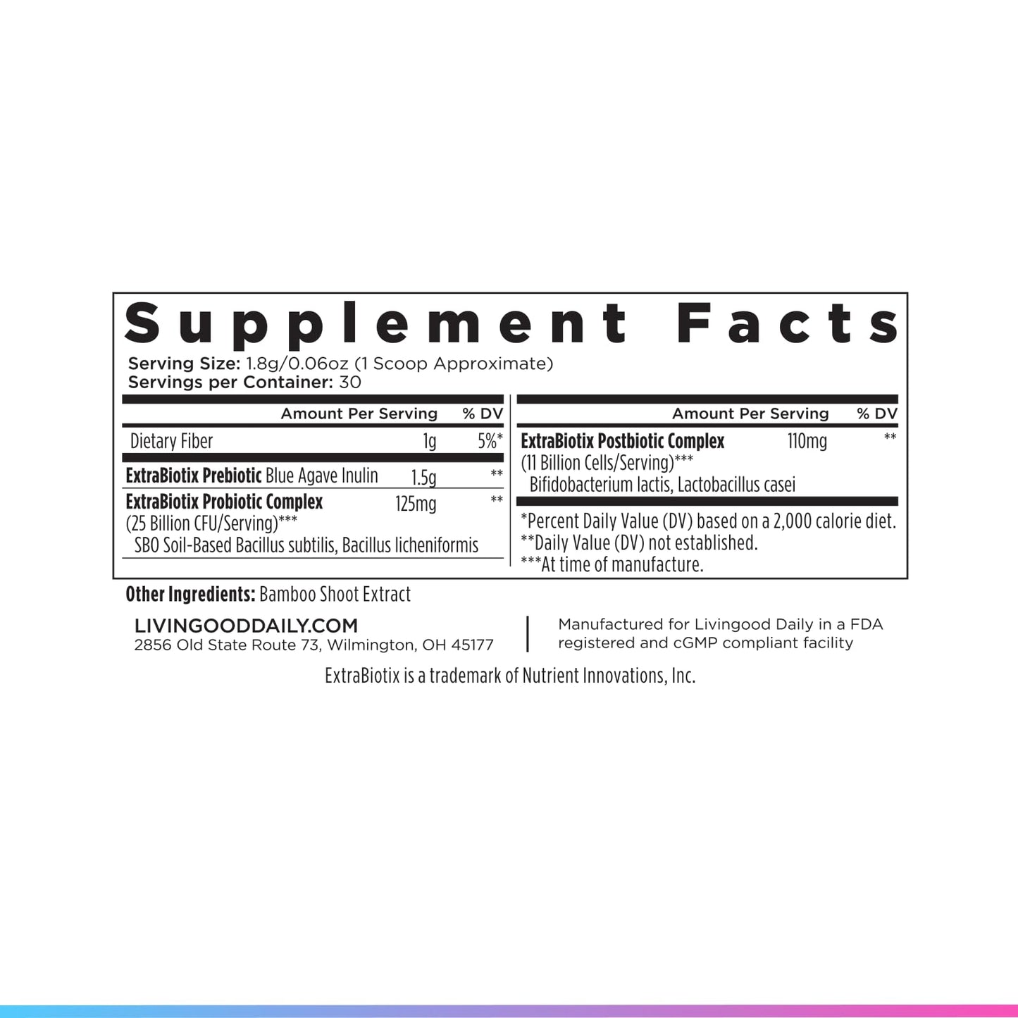 Livingood Daily Pre Pro Post Biotics Blend Powder, Digestive Health Supplement with Prebiotics from Organic Blue Agave Inulin, SBO Probiotics, Probiotics for Women & Men