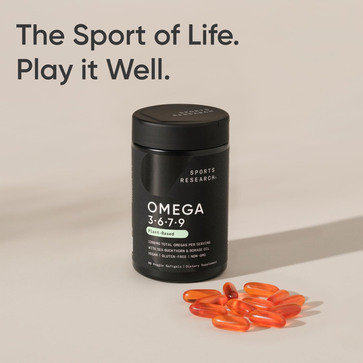 Sports Research® Vegan Omega 3-6-7-9 - 1200 mg of Multi-Spectrum Omega Fatty Acids Certified Non-GMO Formula with Sea Buckthorn & Borage Oil - 90 Veggie Softgels Sports Research buy supplements Au