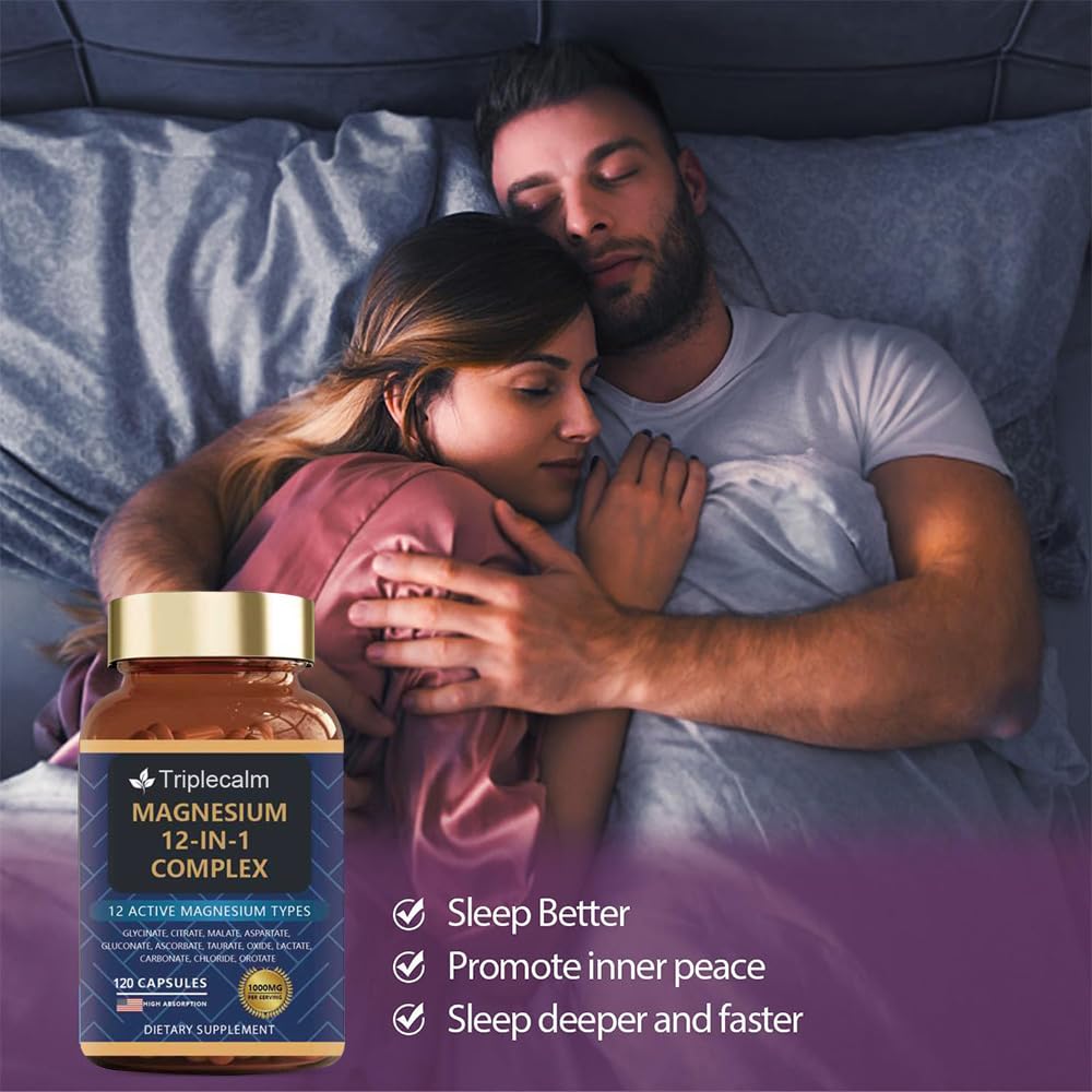 Magnesium Complex 12 in 1 Supplement - 12 Elemental 1000mg - Magnesium Glycinate, Citrate, Malate, Taurate - High Absorption,for Muscle, Nerve & Sleep Support - 120 Capsules Triplecalm buy supplements Au