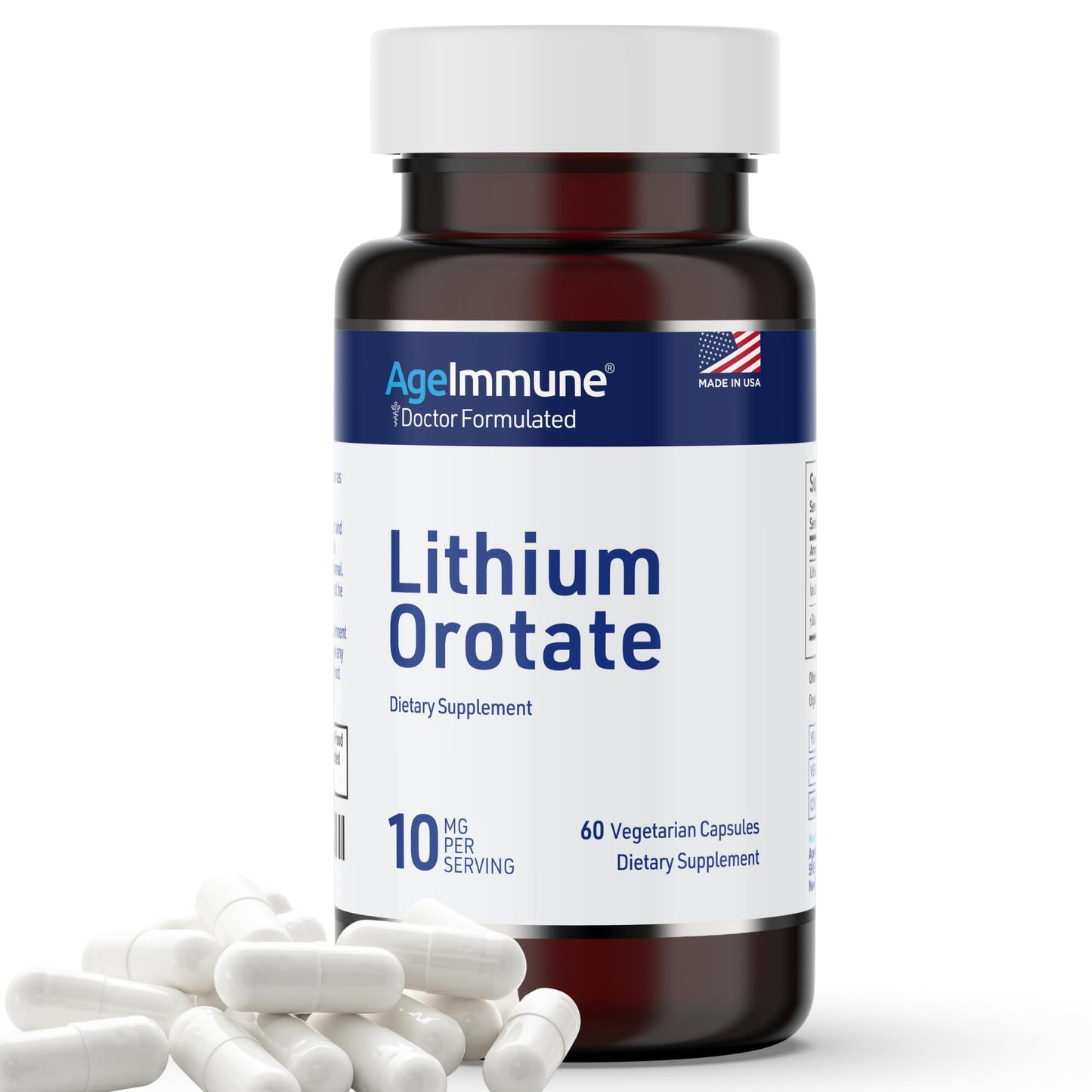 Lithium Orotate 10mg per Capsule - 60 Vegetarian Capsules. Memory and Emotional Wellness Support - Magnesium Stearate Free