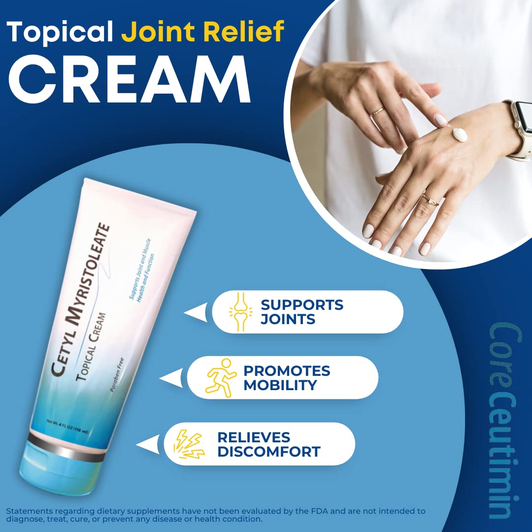 Cetyl Myristoleate Topical Cream Omega 5 Fatty Acid - Helps Reduce Joint and Muscle Discomfort - Includes Arnica, Glucosamine, Aloe,Jojoba, Sunflower & Sesame Seed Oil - 4oz. by Coreceutimin CoreCeutiminBuy Supplements Australia