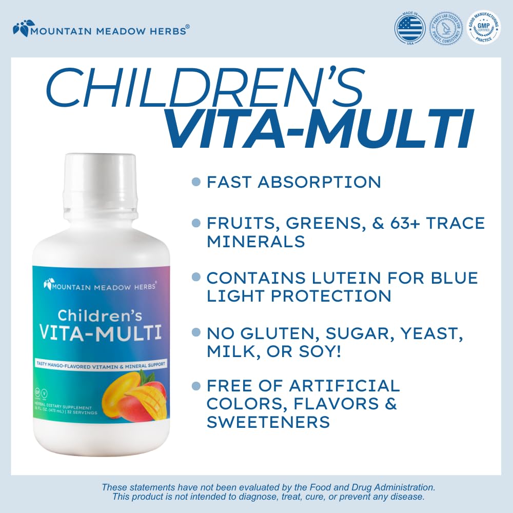 Mountain Meadow Herbs Children's Vita-Multi: Blended Vitamin & Mineral Supplement - Fast Absorbing Liquid Kids Vitamins with Fruits, Greens, and Eye-Protecting Lutein (16 oz.) Mountain Meadow HerbsBuy Supplements Australia