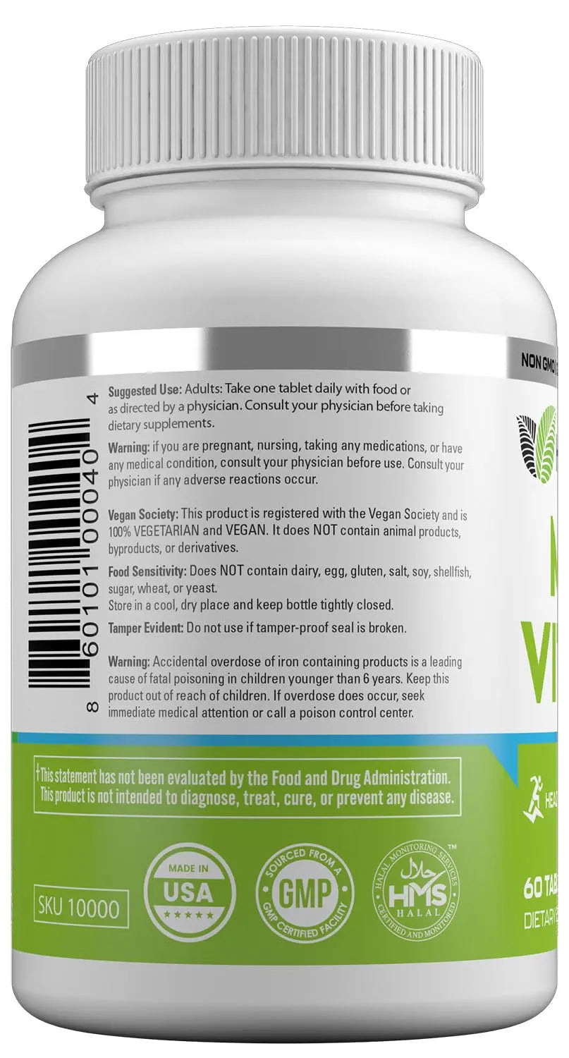 HAYAT Vitamins Vegan Natural Multivitamin, Daily Vitamins with Vitamin A, C, D, E, B1, B2, B3, B6, B12, Biotin, Zinc and More, 2 Month Supply, All Natural HAYAT