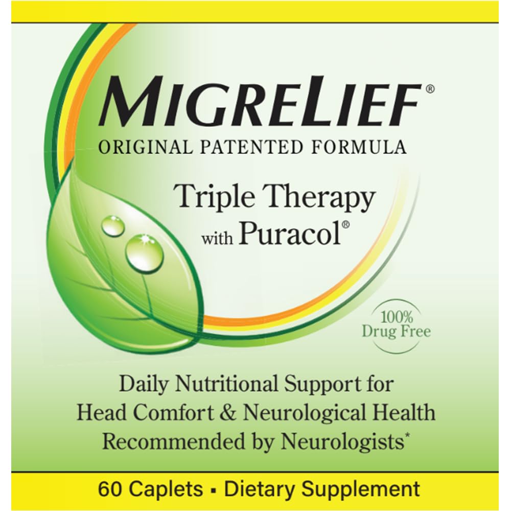 MigreLief Original Triple Therapy with Puracol - Nutritional Support for Migraine Sufferers - 60 Caplets/1 Month Supply MigreLiefBuy Supplements Australia