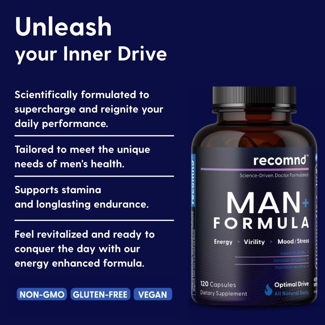 recomnd Nutrition - Man+ Formula, Energy Support, Muscle Support, and Prostate Health Supplements for Men with Vitamin E, Saw Palmetto, Red Korean Ginseng, and More, 120 Capsules recomndBuy Supplements Australia