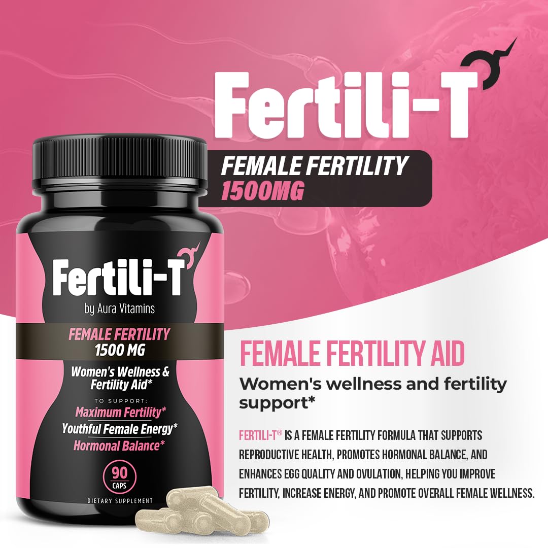 Fertili-t Female (90 Caps) Natural Fertility Support, Hormonal Balance & Prenatal Vitamins for Women, Conception Support, Natural Fertility Supplement with Aguaje & Red Maca (30-Day Supply) (1) AURA VITAMINS buy supplements Au