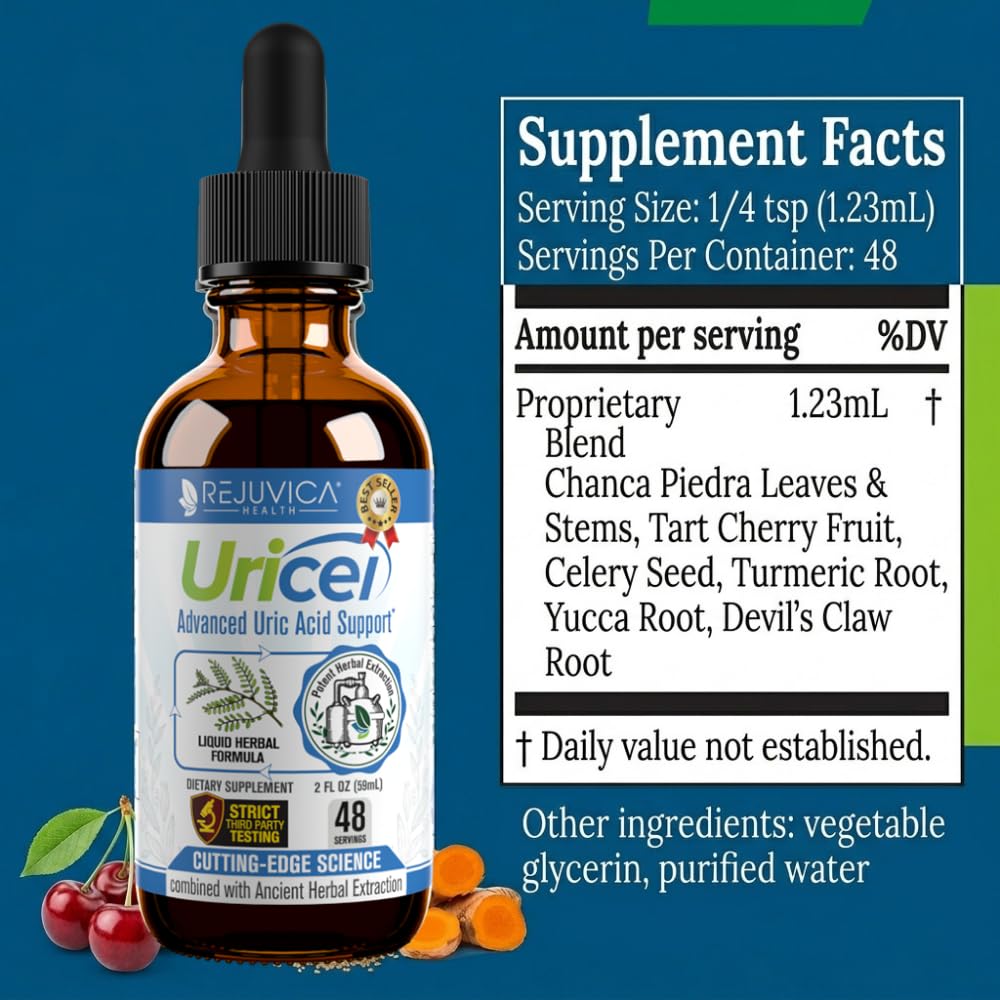 Uricel - Advanced Uric Acid Support & Cleanse Supplement - Liquid Delivery for Better Absorption - Tart Cherry, Chanca Piedra, Celery Seed, Turmeric & More! Rejuvica Health buy supplements Au