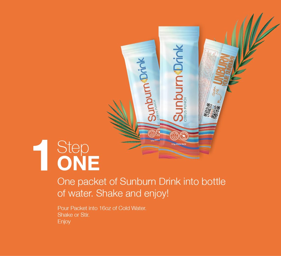 Sunburn Drink - Twin Pack - After Sun Skin Care - Supports Healthy Skin from The Inside Out -Promotes Hydration - Sun Damage Support - Mix with Water - Travel Size Sunburn DrinkBuy Supplements Australia
