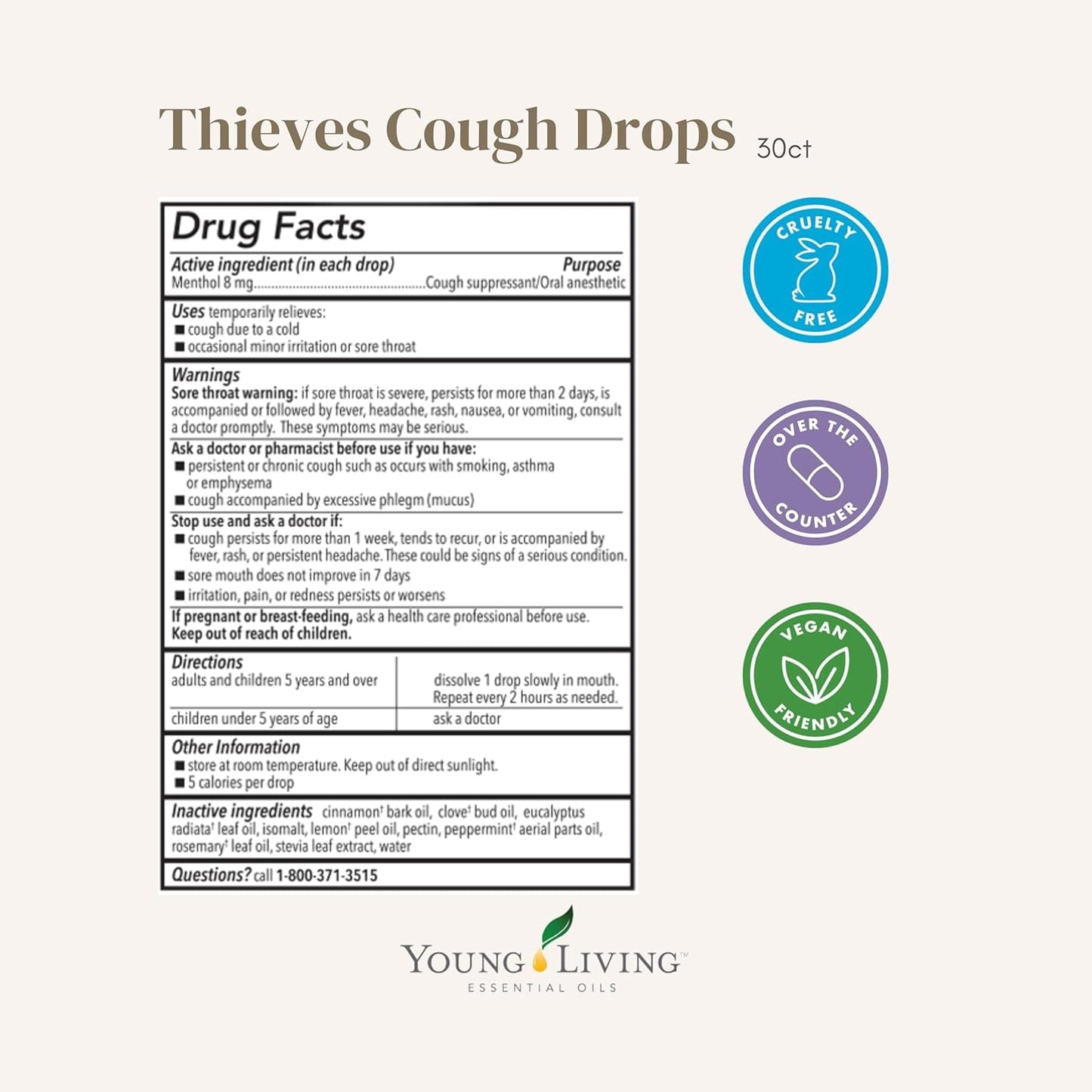 Young Living Thieves Cough Drops | 30 ct | Cinnamon & Menthol Flavor | with Thieves Essential Oil Blend of Lemon, Clove, Eucalyptus, Rosemary, & Peppermint | Sugar Free | Cooling Throat Comfort