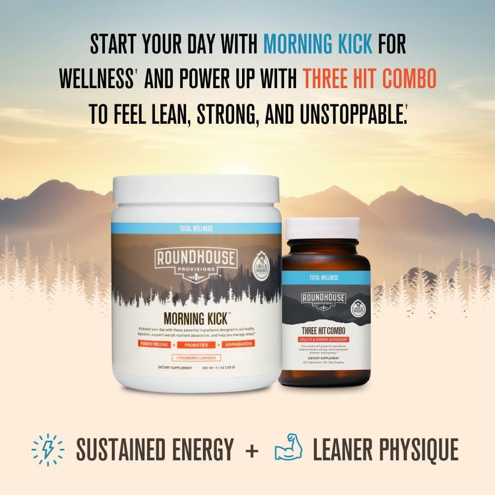 ROUNDHOUSE PROVISION Morning Kick, Zero Sugar Greens Superfood Powder Supplement with Ashwagandha, Collagen, Probiotics, Debloat Drink